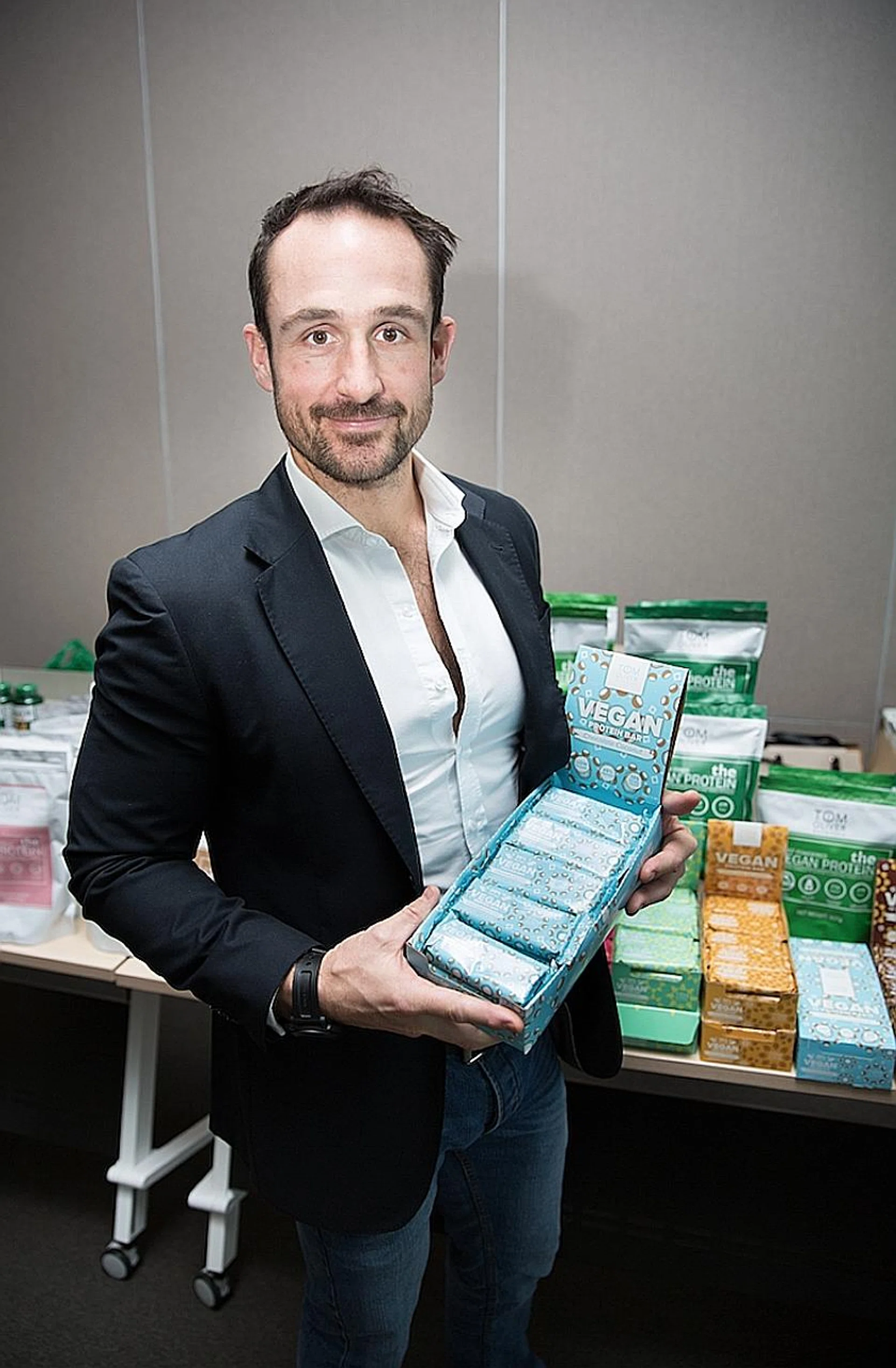 Mr Tom Oliver with his protein bars.
