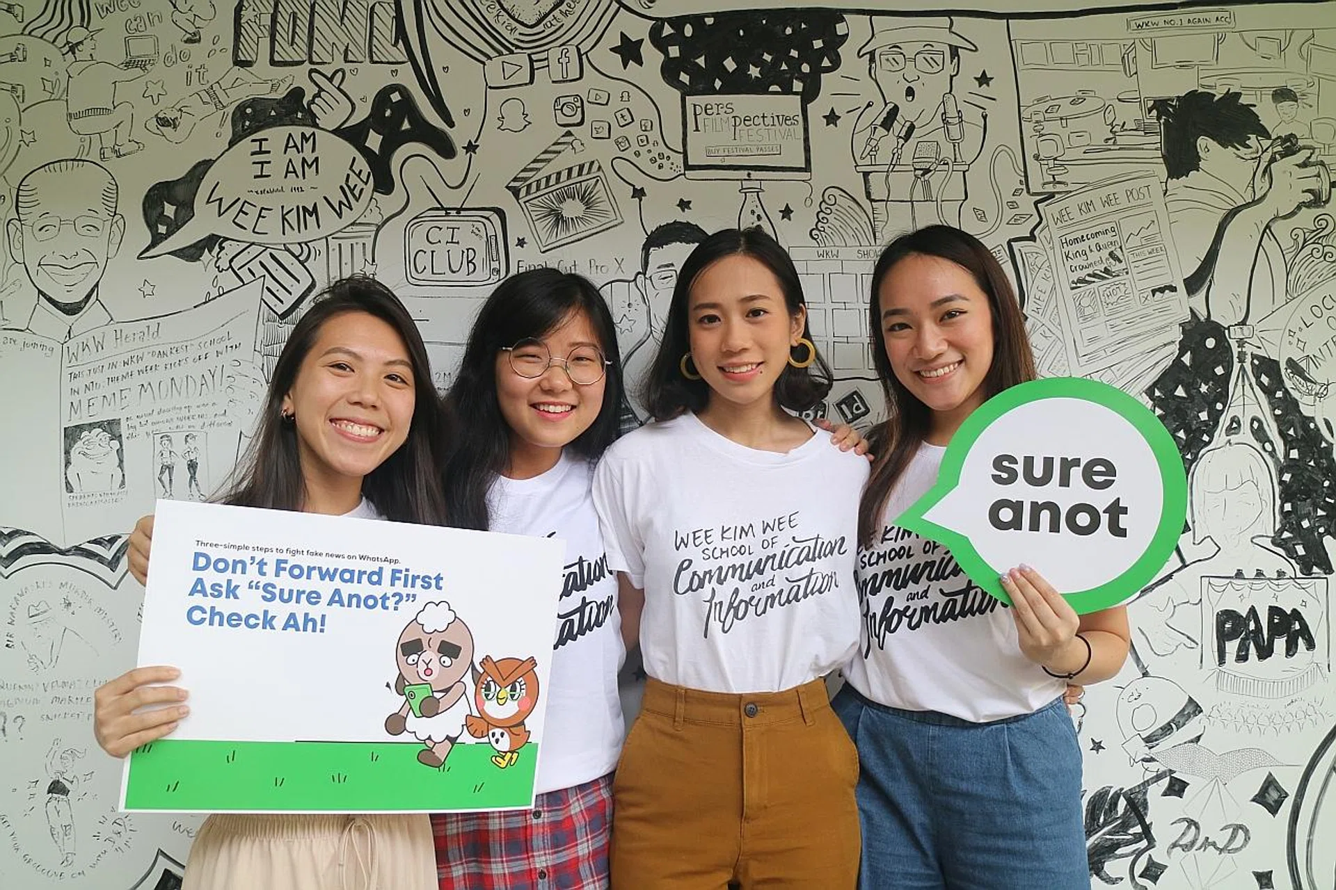 (From left) Ms Vernette Didier Chia, Ms Lee Yun Ting, Ms Kelley Lim, and Ms Rachel Anne Chew, the NTU students behind the Sure Anot campaign. 