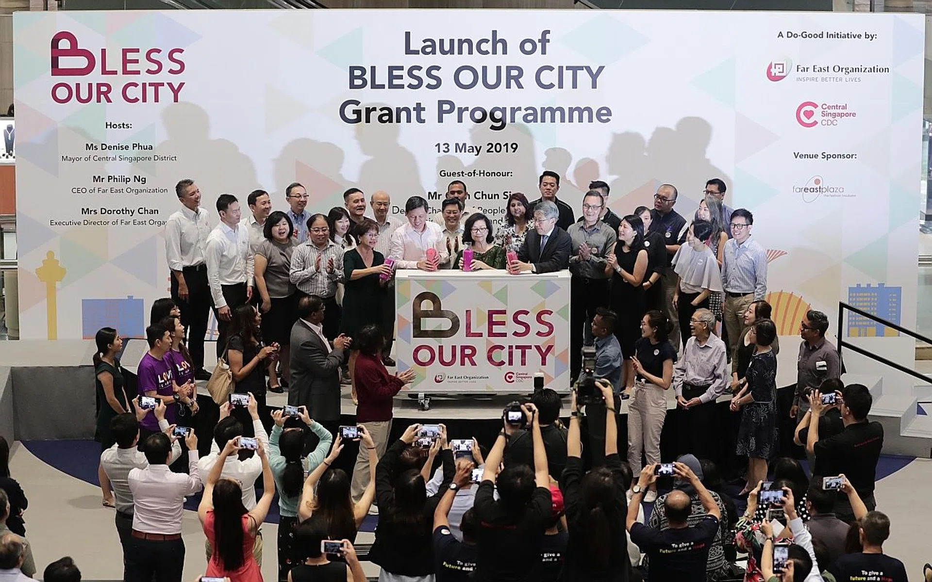(From left) Ms Denise Phua (in black), Mr Chan Chun Sing, Mrs Dorothy Chan and Mr Philip Ng launching the $1 million Bless Our City grant to boost support for ex-offenders and people with mental health issues, among others. 