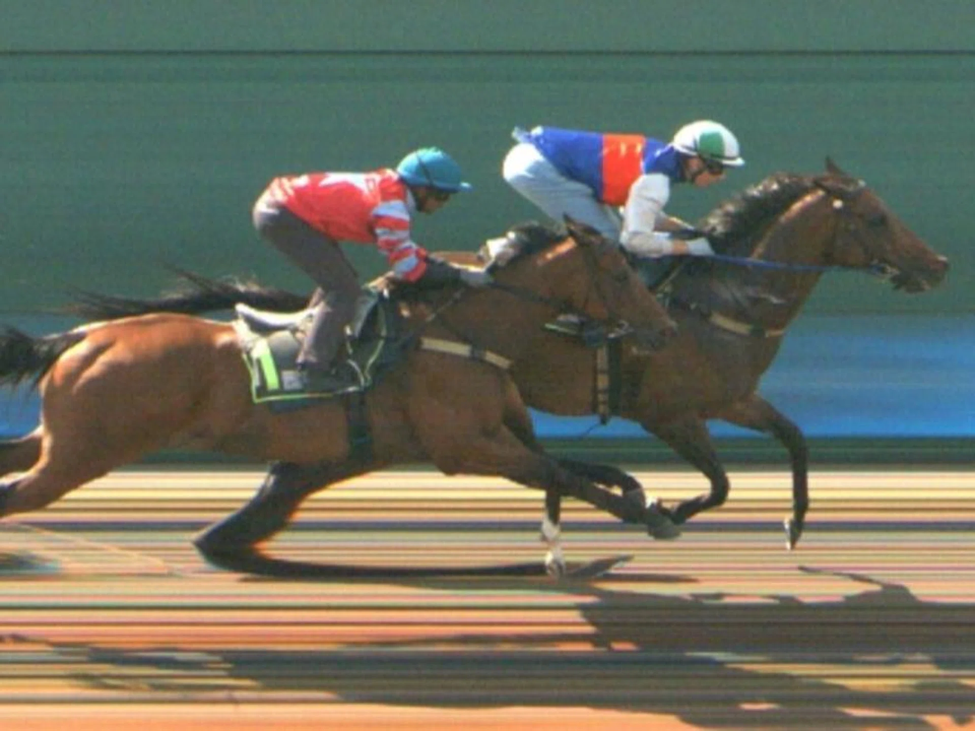 The Tim Fitzsimmons-trained Dancing Light, with French jockey Ryan Curatolo in the saddle, striding nicely to the line to beat the Krisna Thangamani-ridden Nimbus Star by half-a-length in their barrier trial at Kranji on Aug 22.
