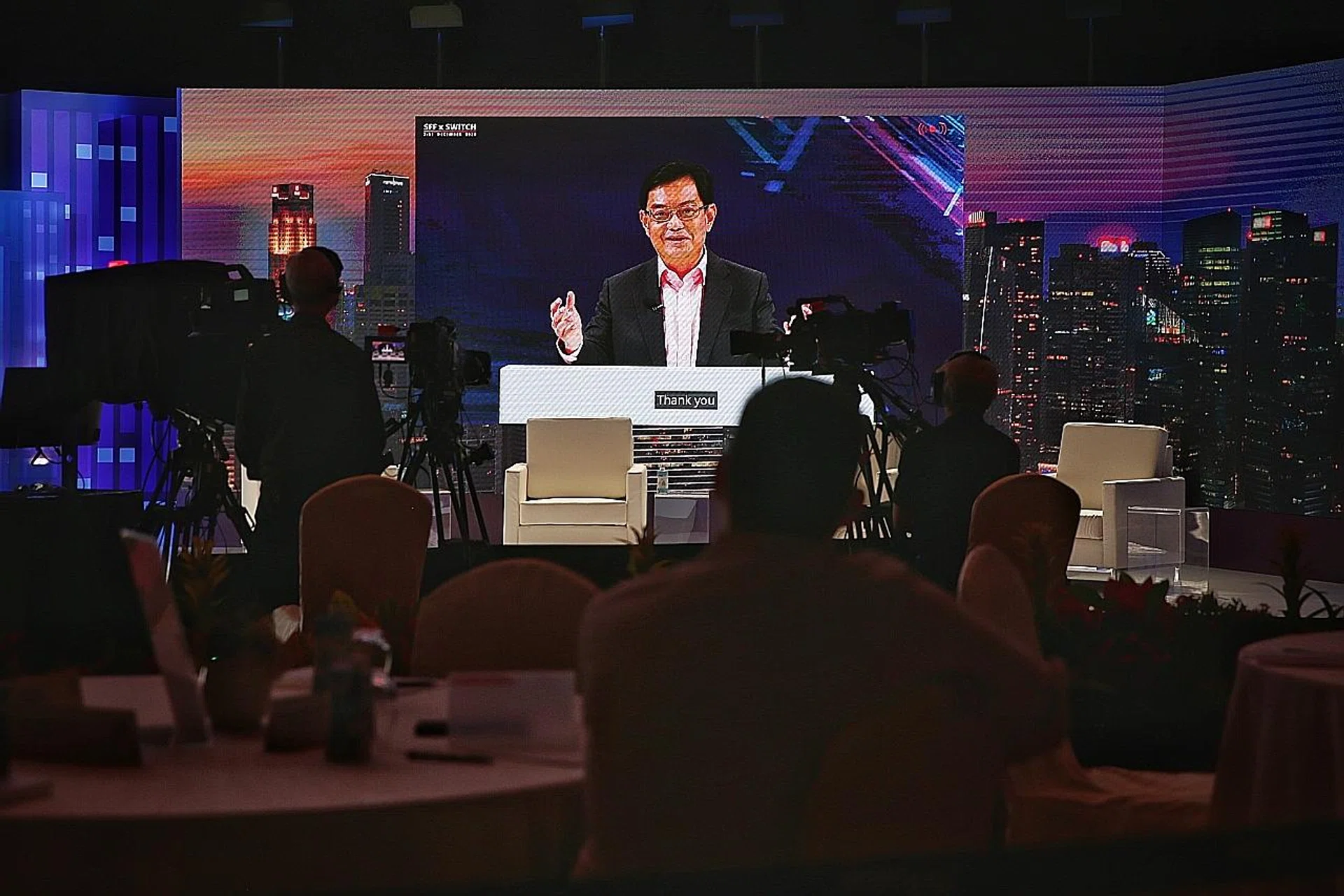 Deputy Prime Minister Heng Swee Keat speaking in a pre-recorded speech at the Singapore FinTech Festival and Singapore Week of Innovation and Technology yesterday.