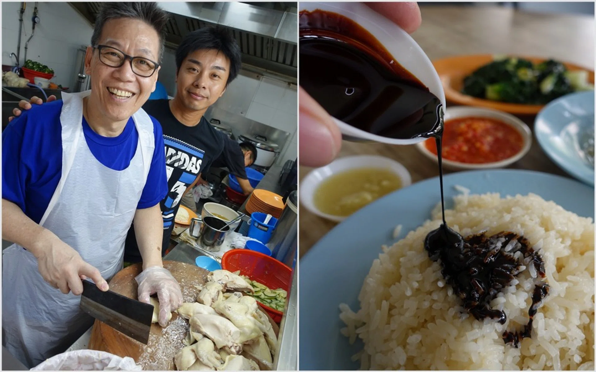 Mr Benson Leong (left) of Sin Kee Famous Cantonese Chicken Rice with newbie partner Edwin Goh, at Chang Chen Mee Wah Coffeeshop at Block 40 Holland Drive.