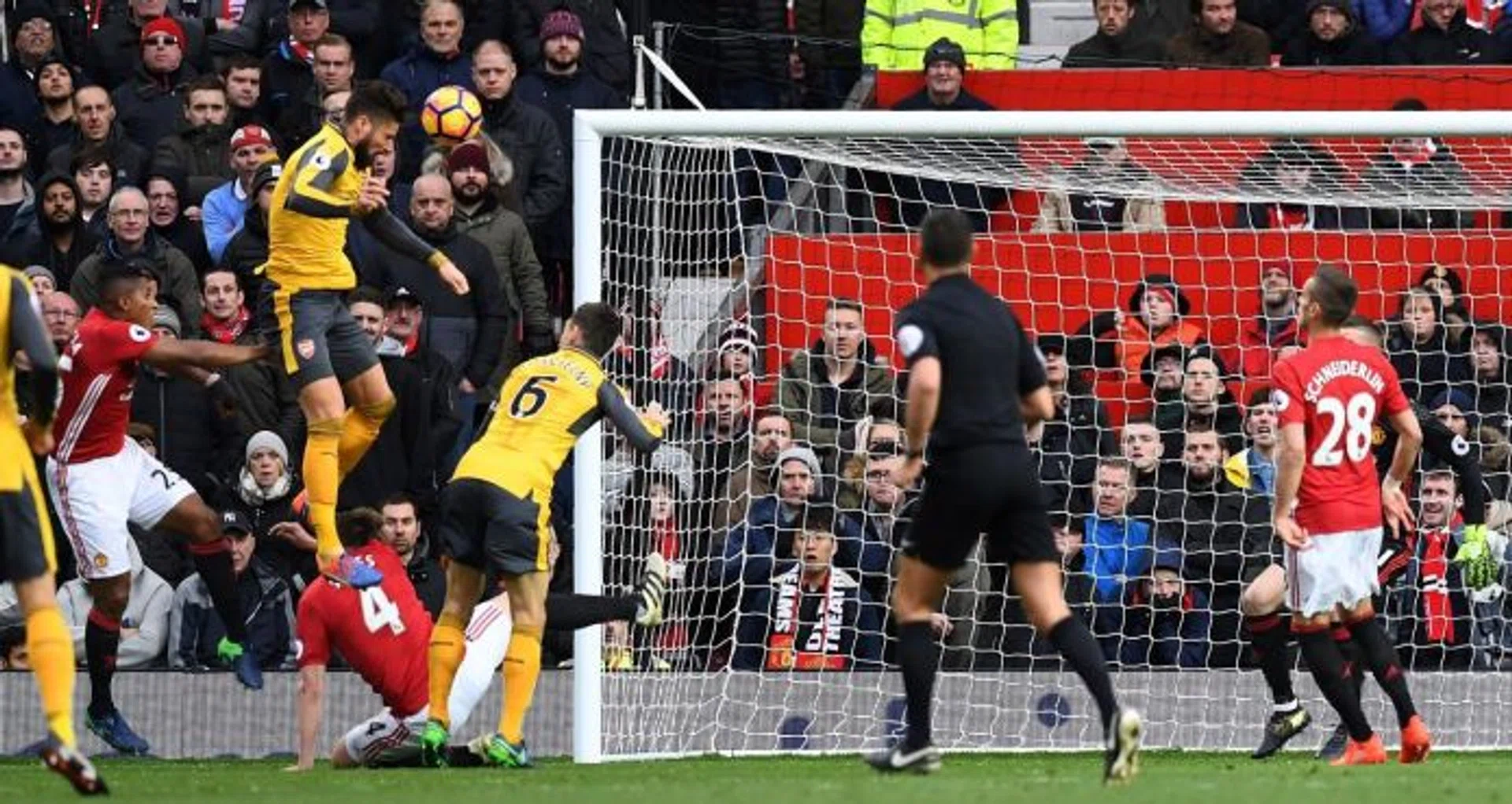 HEARTBREAK: Substitute Olivier Giroud's (second from far left) equaliser came from one of Arsenal's rare attacks.  