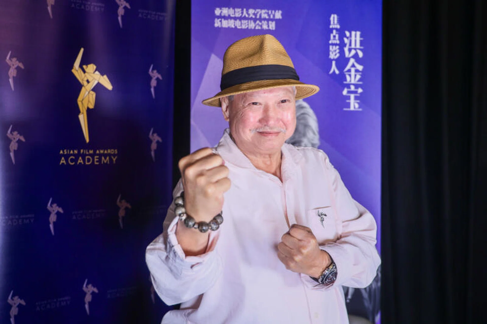 Sammo Hung greeted the media at a press conference on May 3.