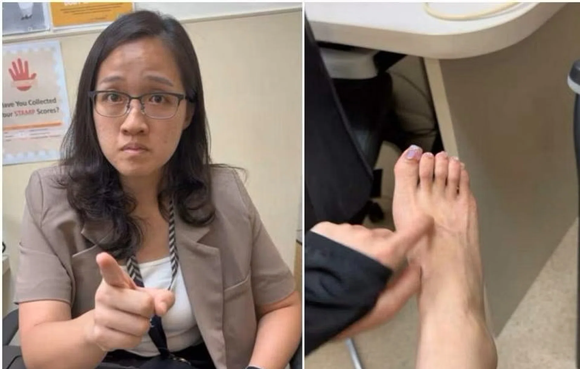 Screengrabs of the videos posted on Douyin, which showed the police questioning the woman who was alleged to have verbally abused staff at SGH. 