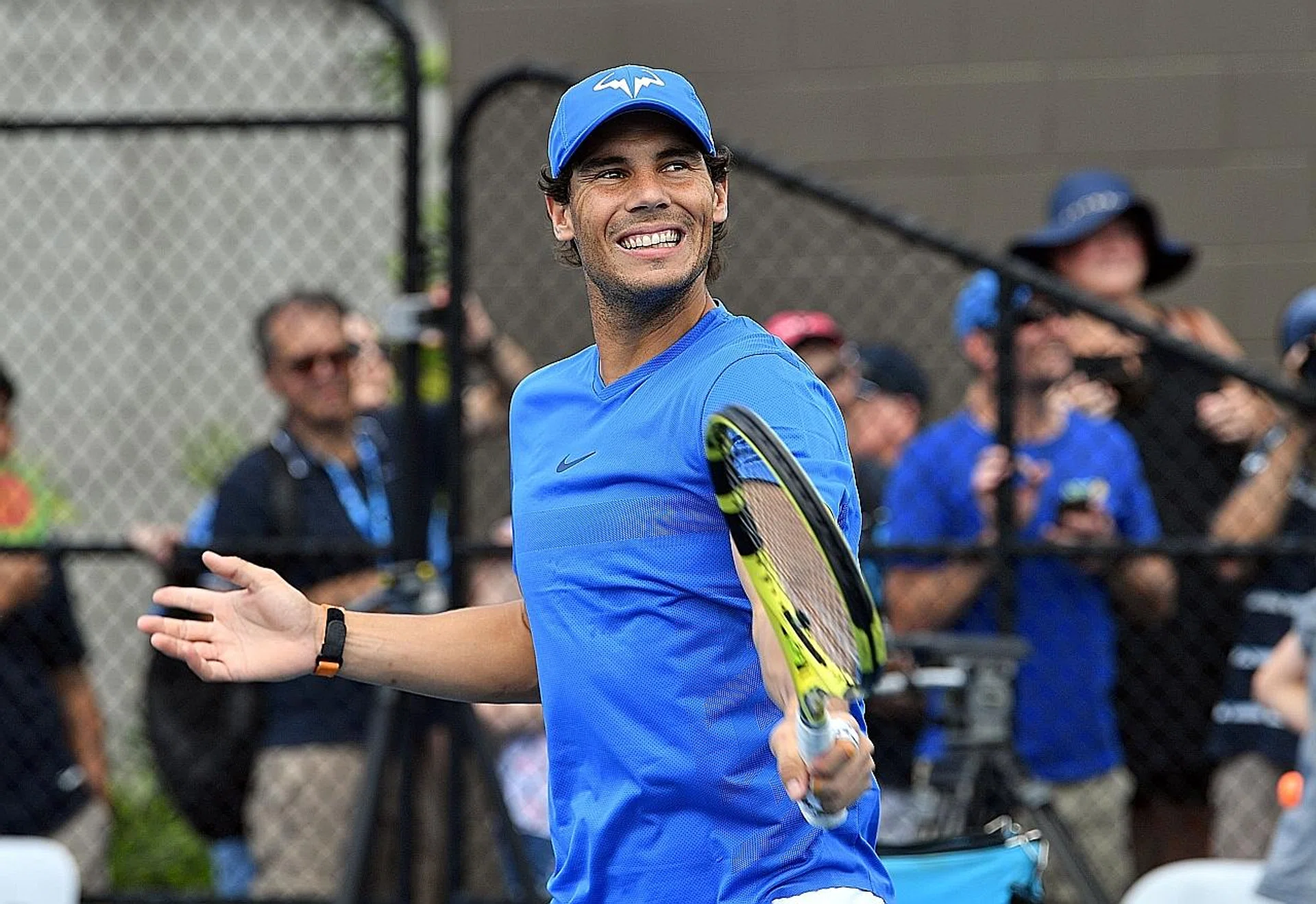 Rafael Nadal at a media event involving children from different Queensland tennis academies in Brisbane last Saturday. 