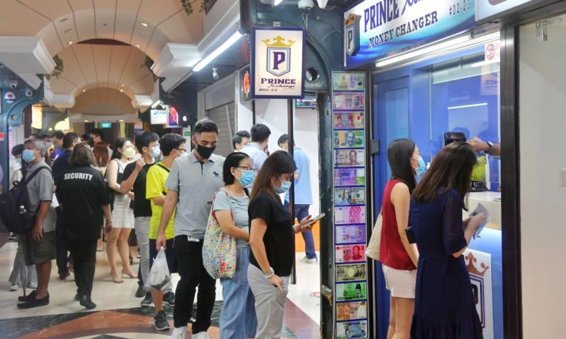 A queue at a money changer in the Arcade on May 24, when the Singdollar was at a record high of RM3.1984 by 3.30pm.