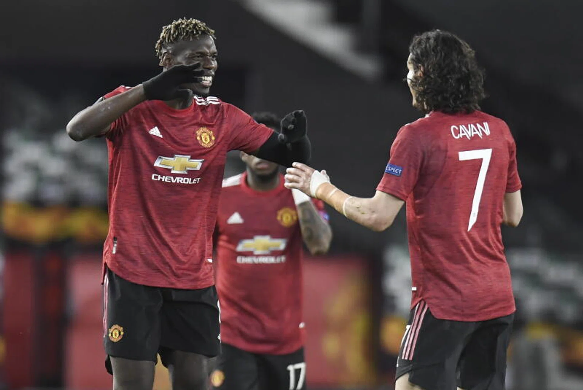 Manchester United’s Paul Pogba (left) and Edinson Cavani.