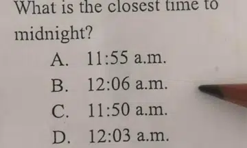 'What is the closest time to midnight?': Maths question for kids causes confusion