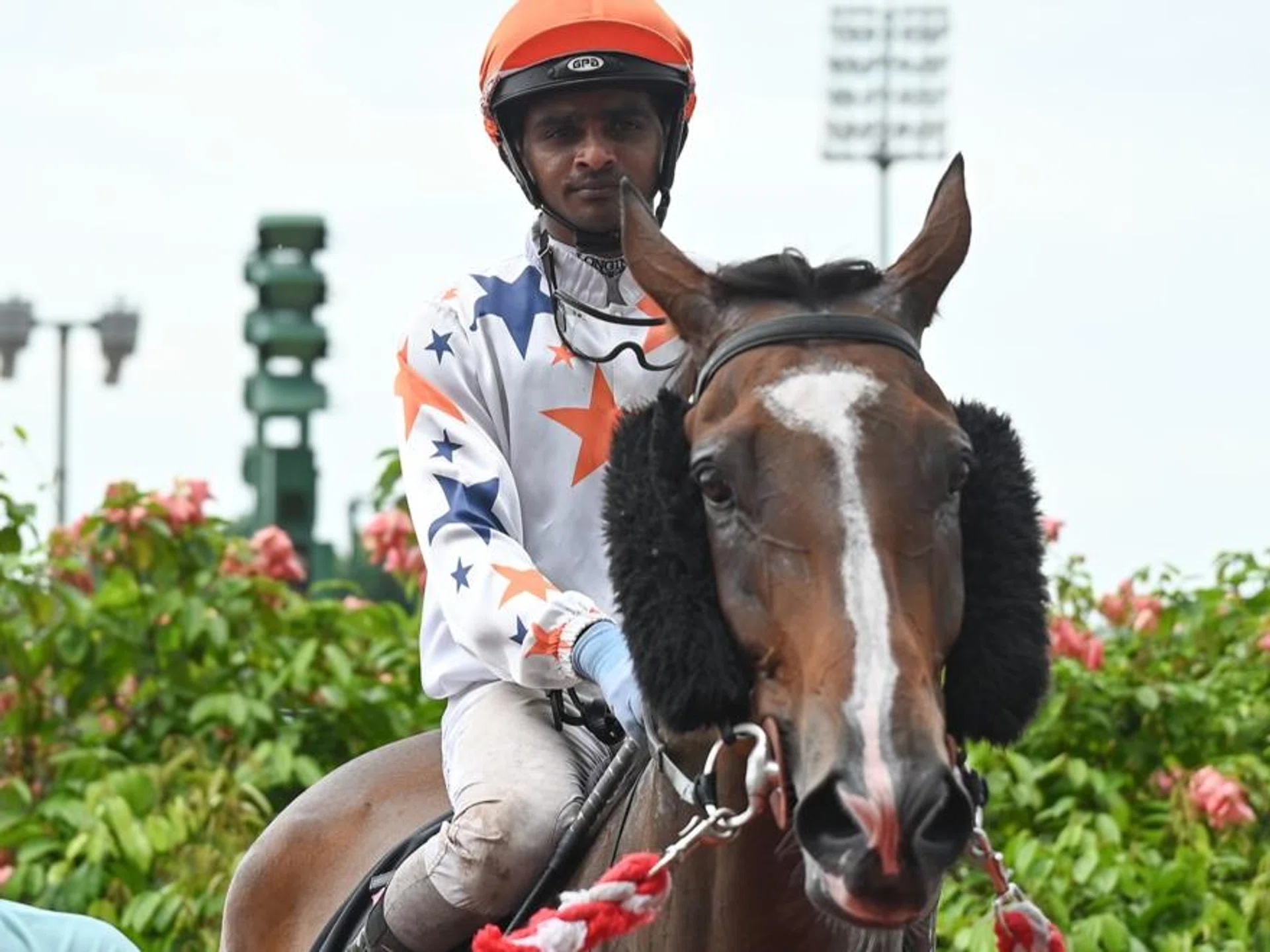 Jockey Krisna Thangamani taking in his second consecutive winning ride aboard Galaxy Bar in the Class 4 1,800m event at Kranji on May 25.
