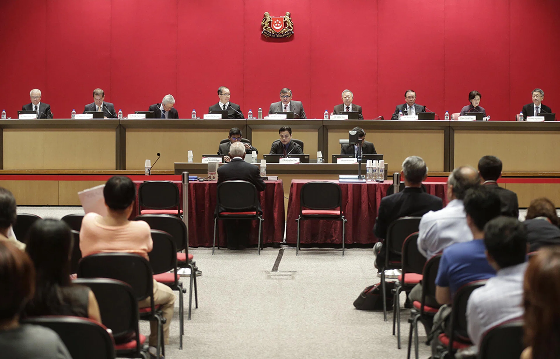 Constitutional Commission members Mr Chua Thian Poh, Mr Abdullah Tarmugi, Mr Wong Ngit Liong, Justice Tay Yong Kwang, Chief Justice Sundaresh Menon, Mr Eddie Teo, Mr Peter Seah, Professor Chan Heng Chee and Mr Philip Ng Chee Tat