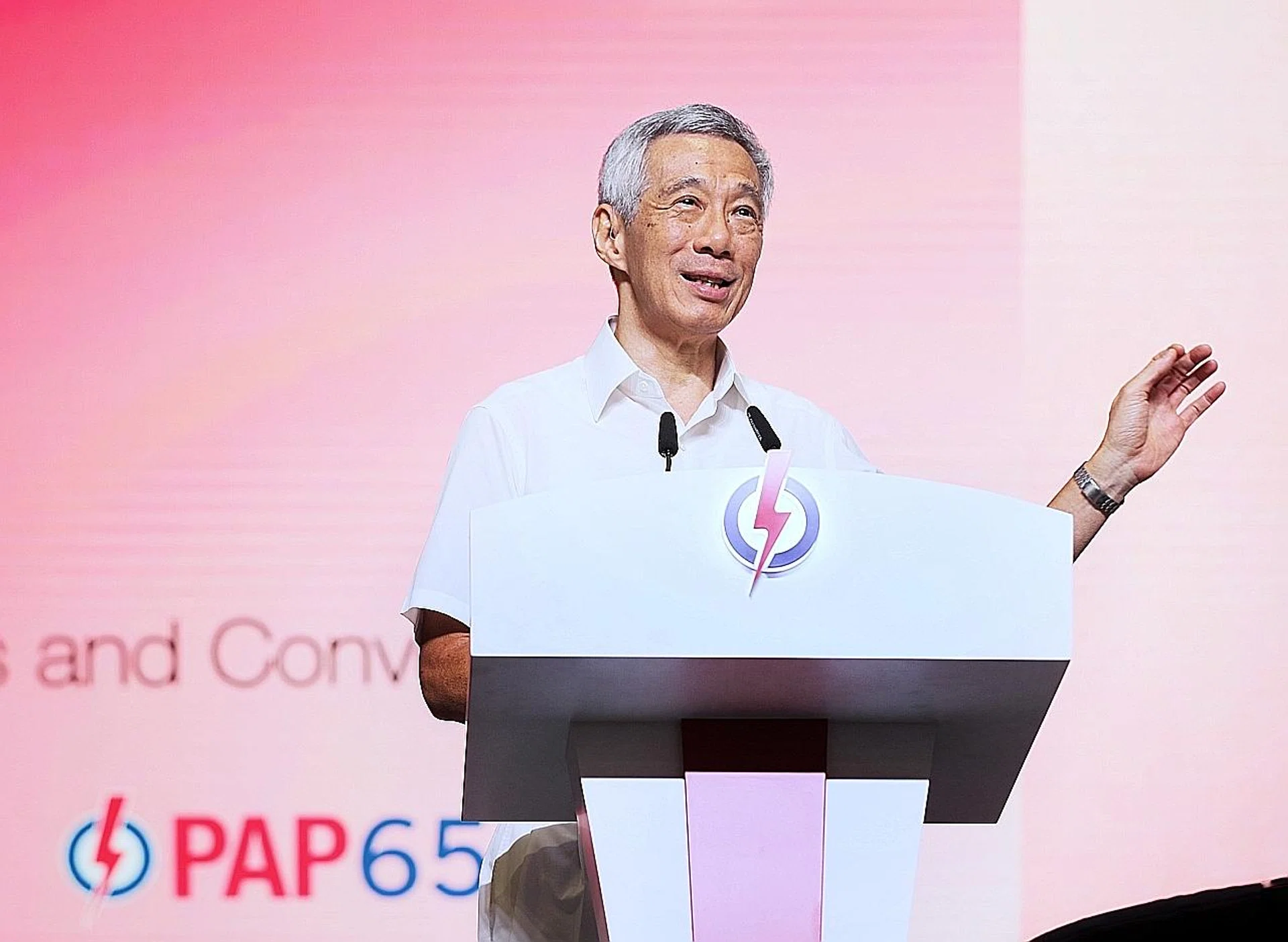 Prime Minister Lee Hsien Loong at the PAP convention at the Singapore Expo.