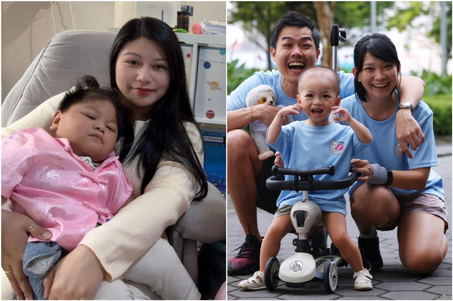 Ms Kristal Mir (second from left) with her son Atlas, and Mr Felix Lu with his wife Ms Jellafora and their son Ansel.