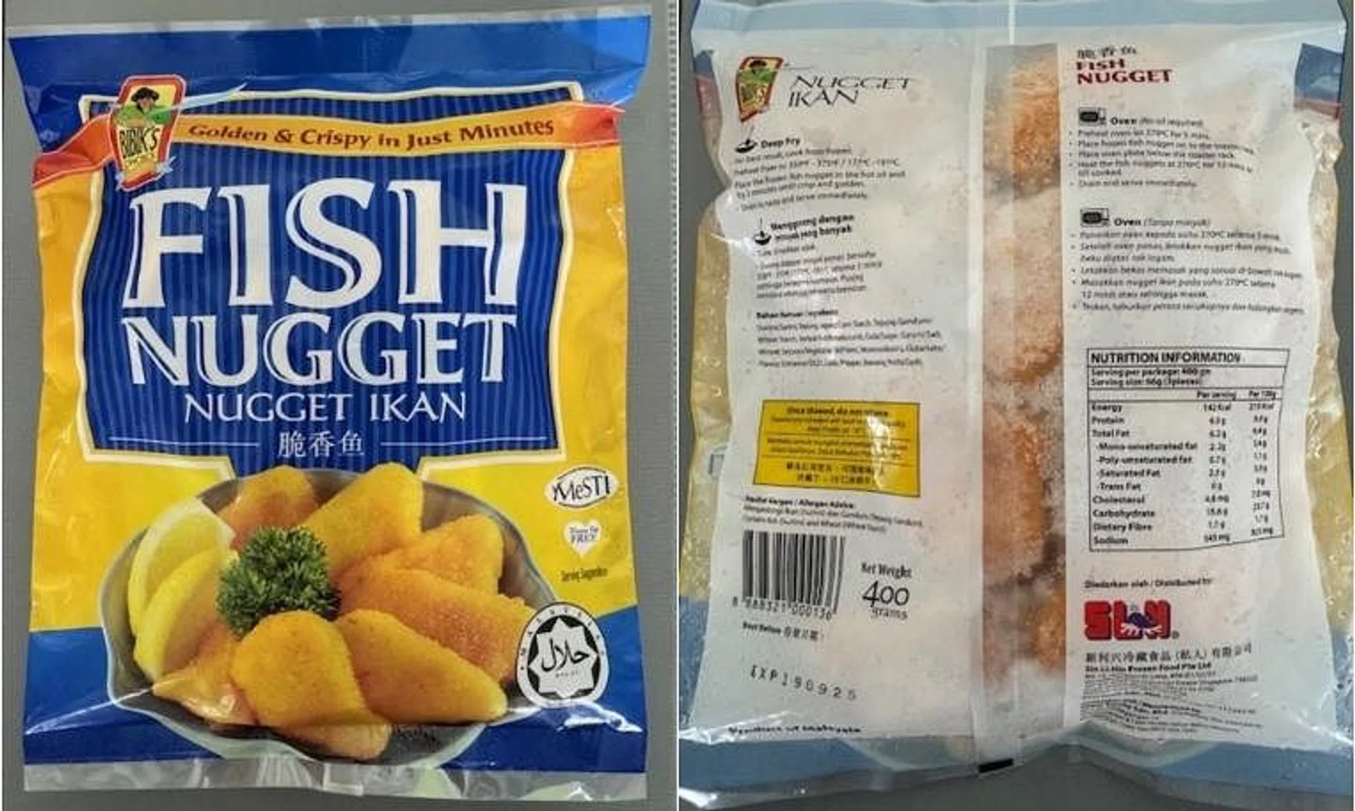 The SFA said egg was found in Bibik’s Choice Fish Nugget but was not stated on its packaging.