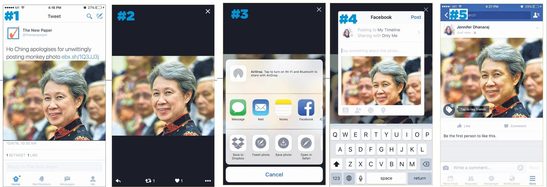 UNINTENTIONAL: As shown in these five steps, it’s possible to accidentally re-post a Twitter photo on Facebook without attribution