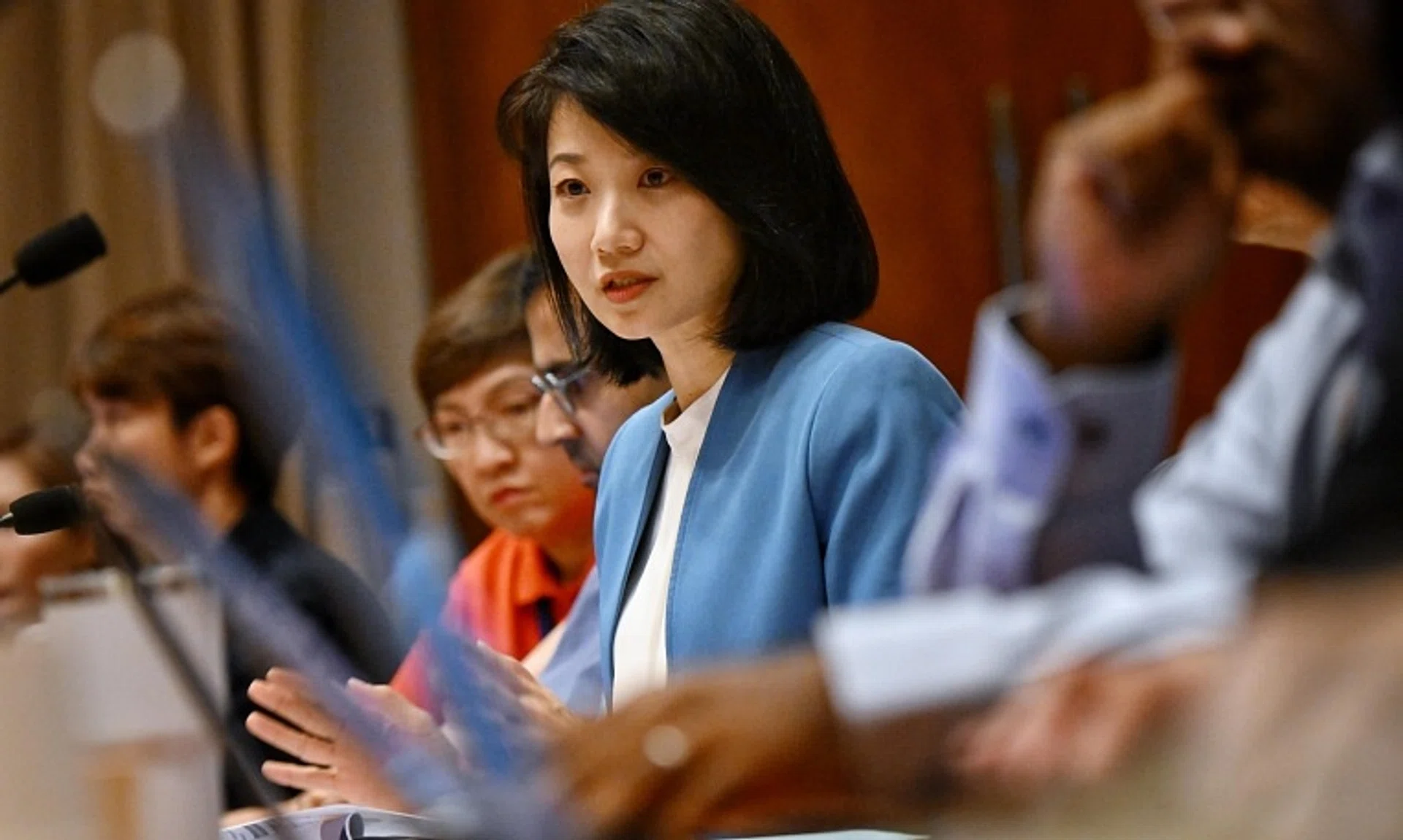MOS Sun Xueling speaking during a briefing of the mid-year crime stats for scams and physical crimes, held at the Ministry of Home Affairs on Aug 20, 2024.