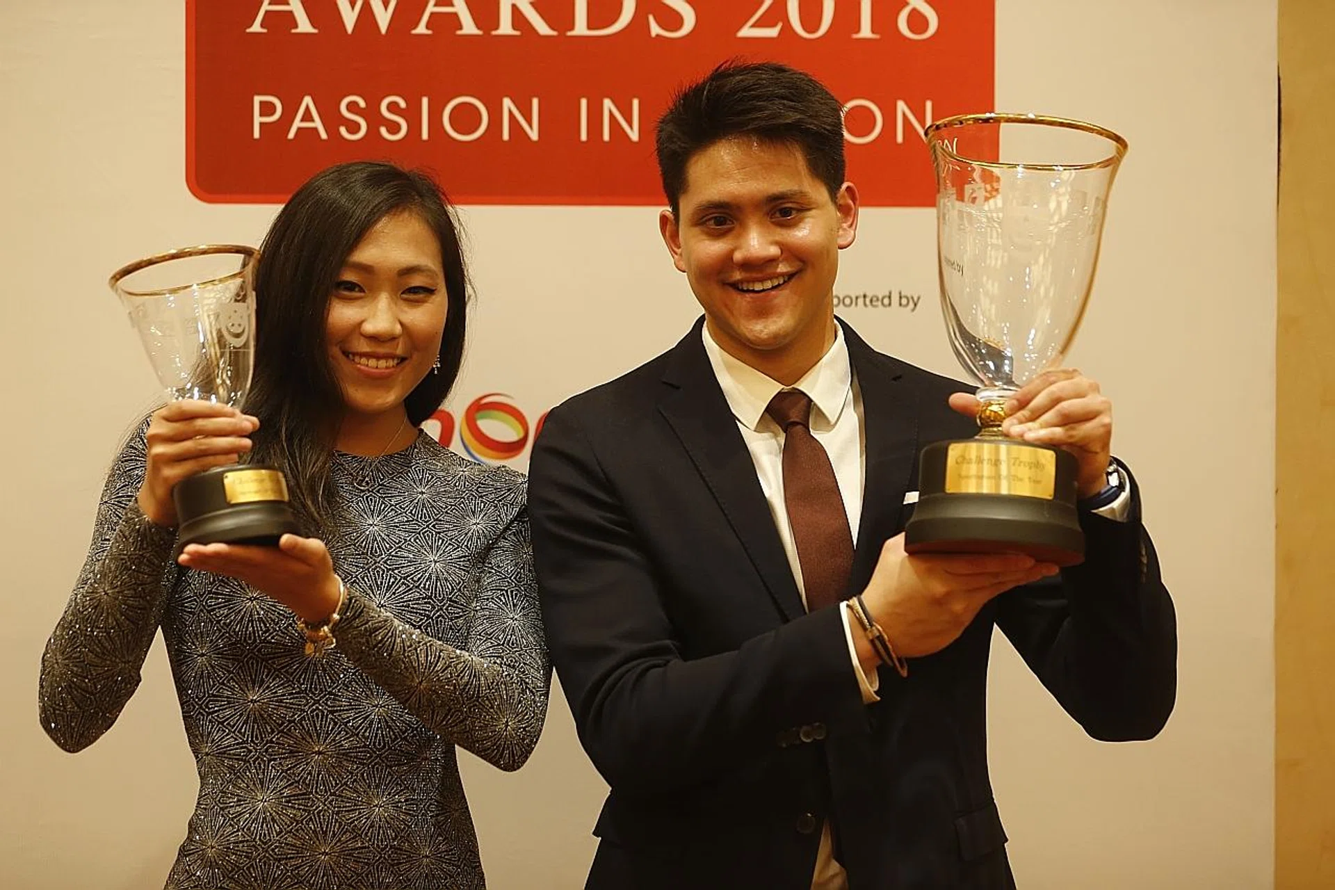 Sportsman of the Year Joseph Schooling (right) with Sportsgirl of the Year, synchronised swimmer Debbie Soh. 