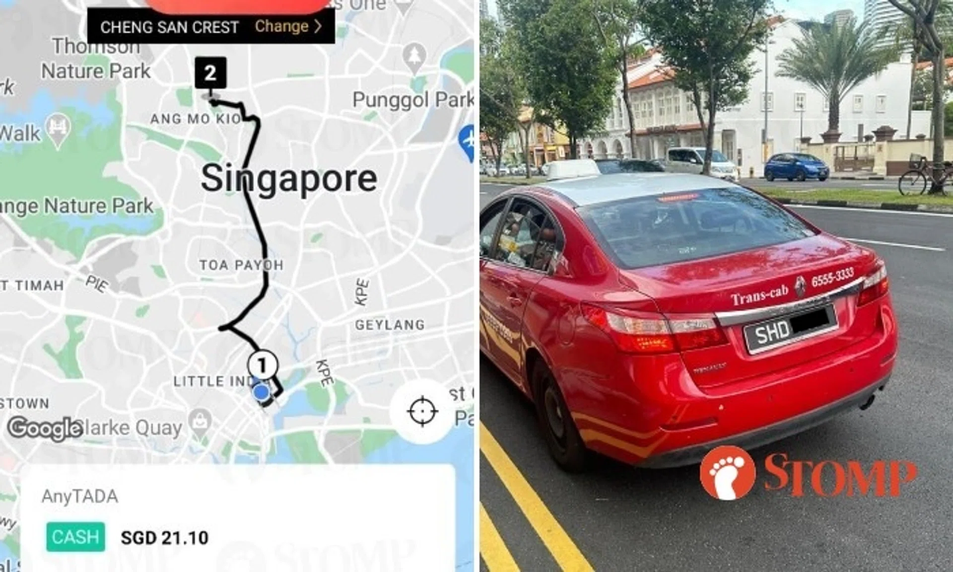 The Trans-cab driver picked them up at Sultan Plaza to go to Ang Mo Kio.
