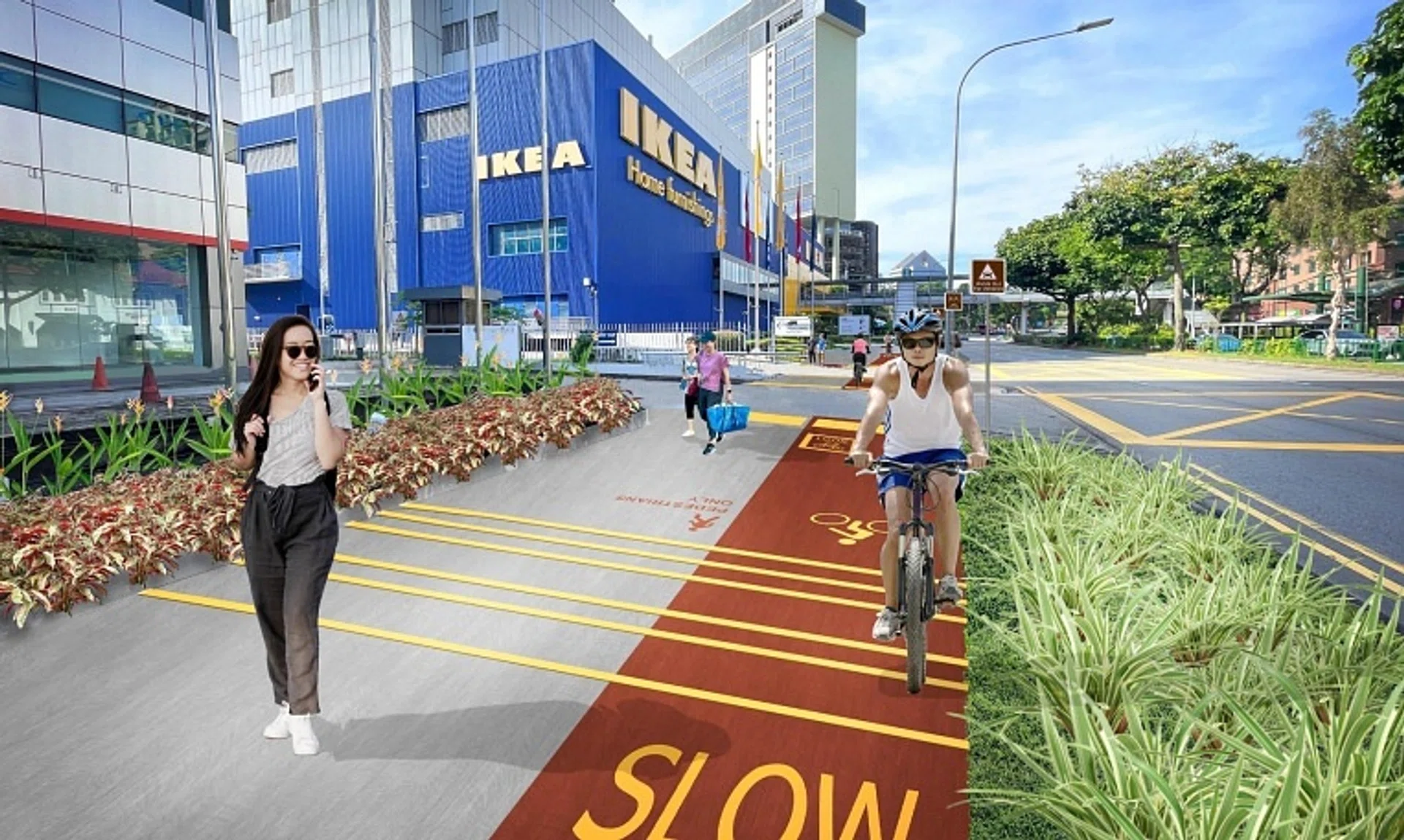 An artist's impression of a new cycling path that will be built in Bukit Merah, along Alexandra Road.