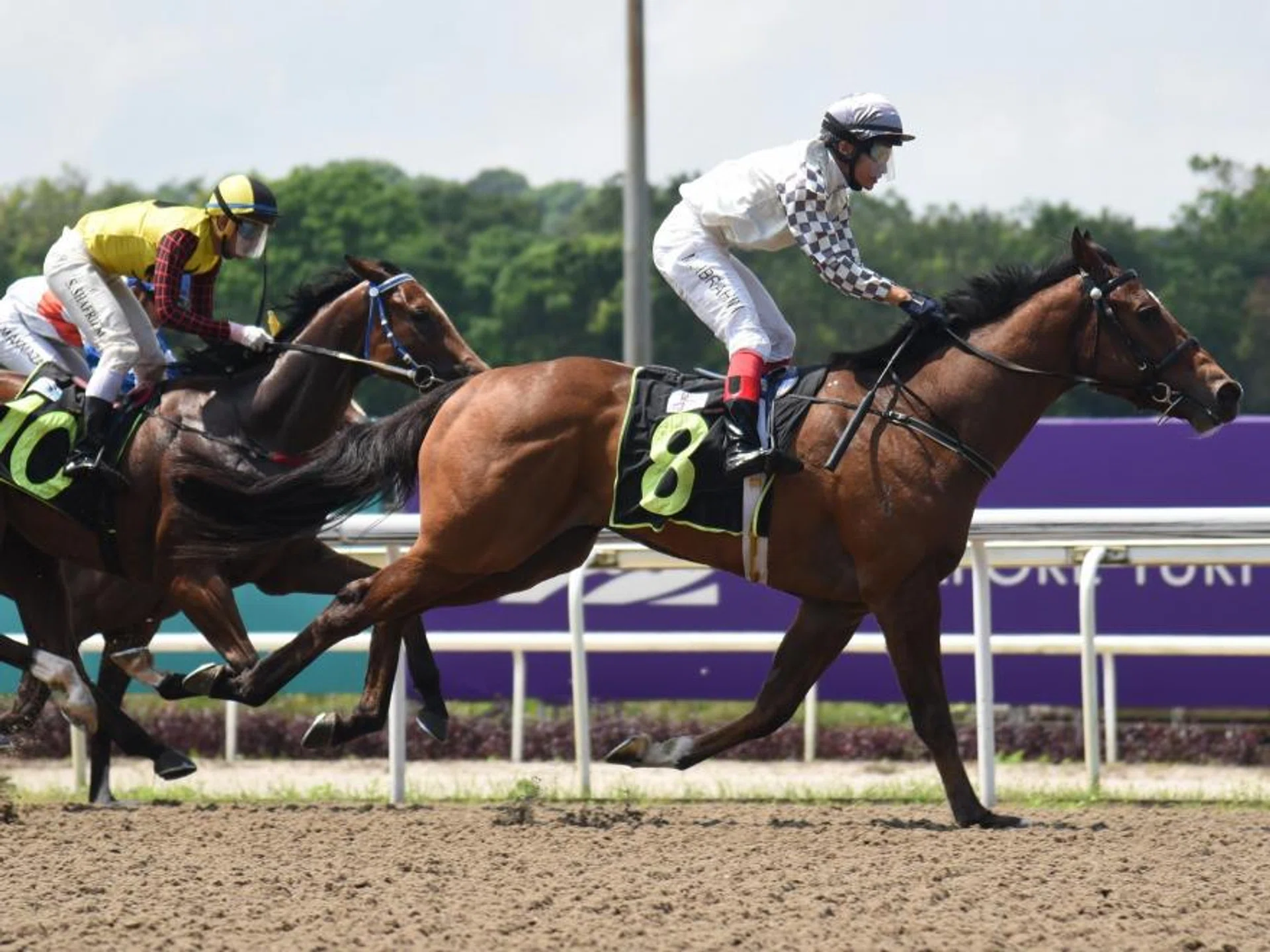 Greatham Boy (Ibrahim Mamat) making a winning debut in a Restricted Maiden race (1,100m) on June 17, 2023.
