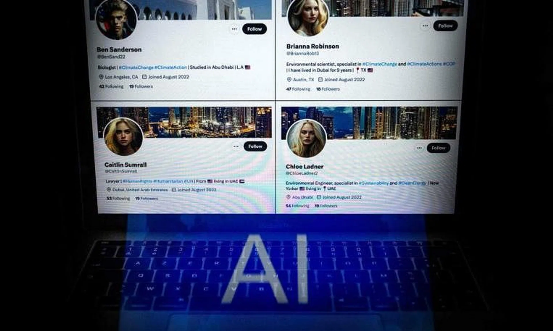 The Twitter accounts appeared to be generated by AI, and exude a refreshing optimism about the role of the UAE and its COP28 chief.