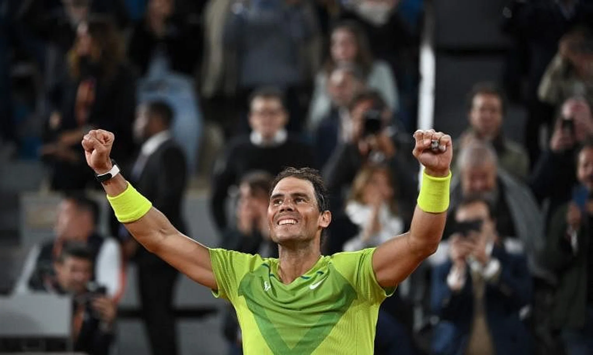Rafael Nadal reacts after winning against Novak Djokovic at the Roland-Garros Open tennis tournament on June 1, 2022. 