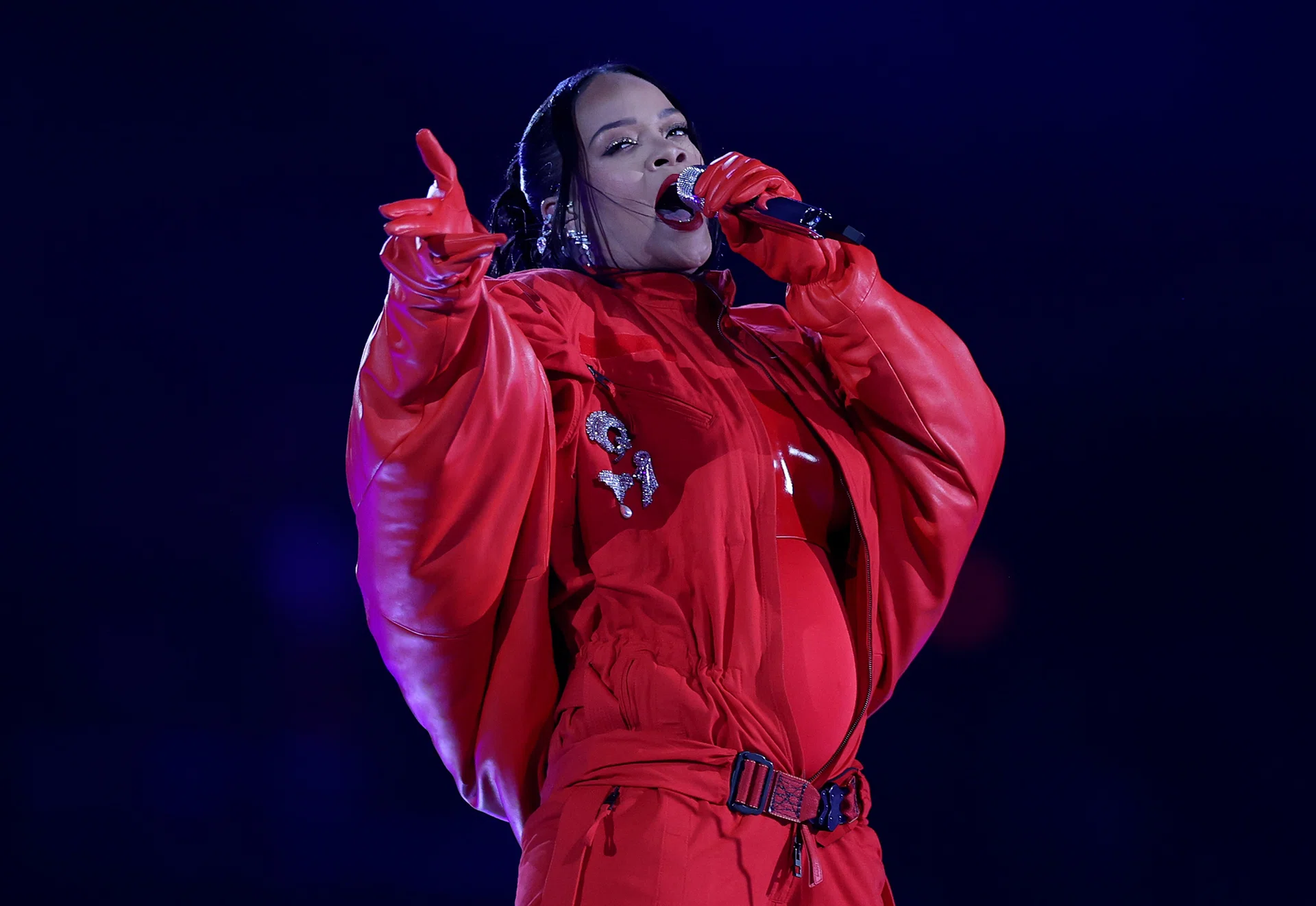 Rihanna performs during halftime of the Super Bowl LVII football game on Feb 12, 2023.
