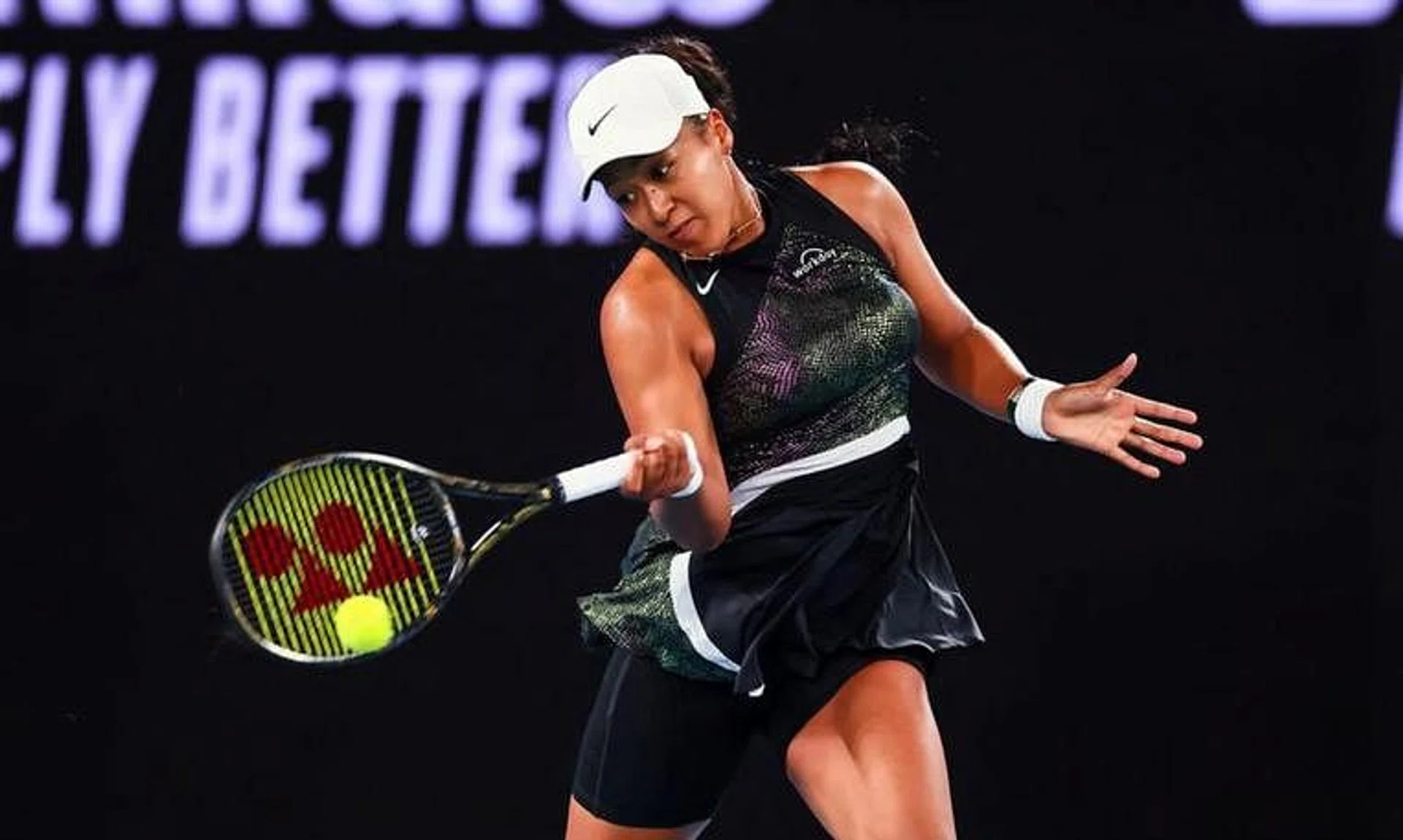 FILE PHOTO: Jan 15, 2024; Melbourne, Victoria, Australia; Naomi Osaka of Japan plays a shot against Caroline Garcia (not pictured) of France in Round 1 of the Women's Singles on Day 2 of the Australian Open tennis at Rod Laver Arena./Mike Frey-USA TODAY Sports/File Photo