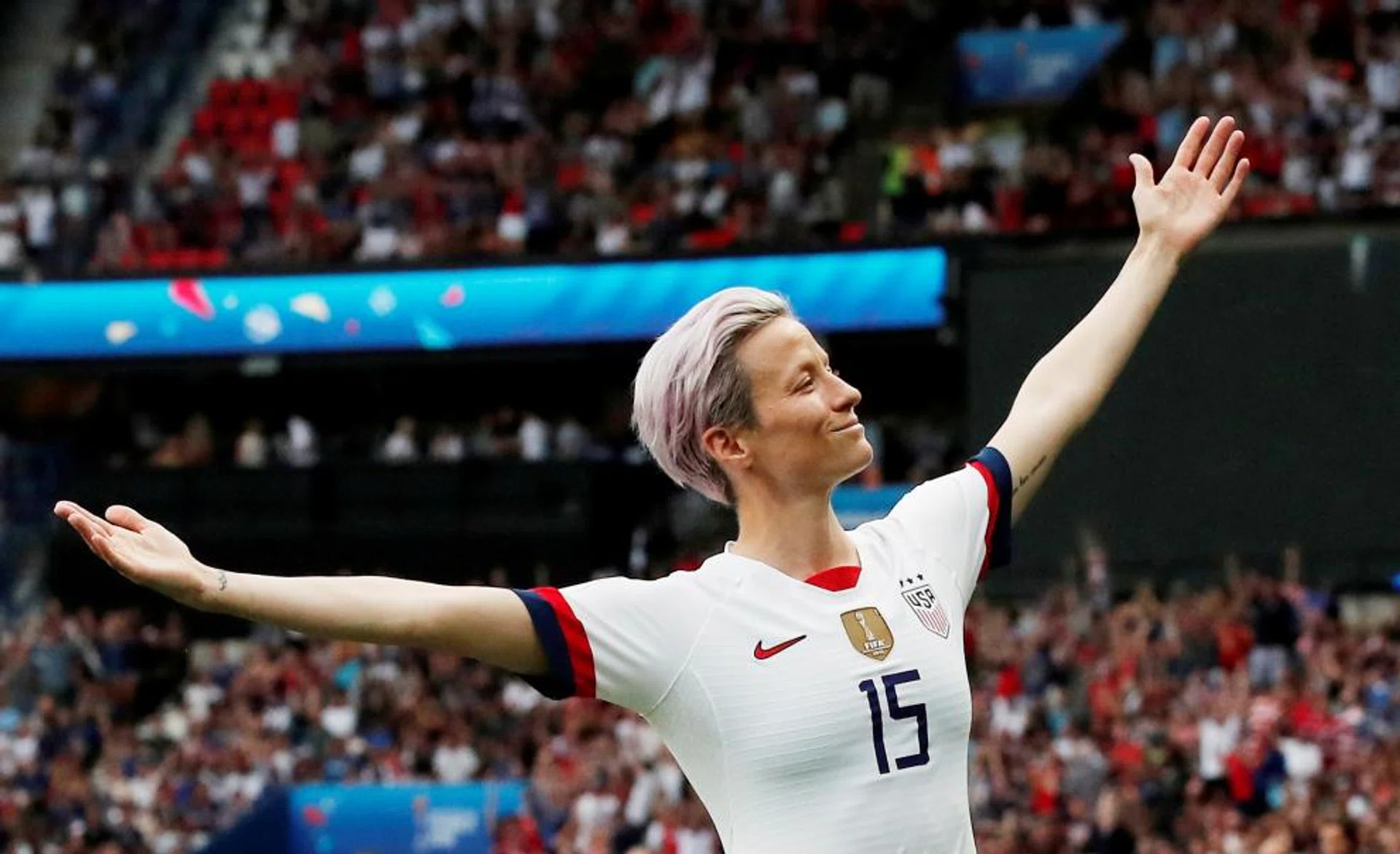 Megan Rapinoe is now the joint top-scorer of the Women's World Cup with five goals.