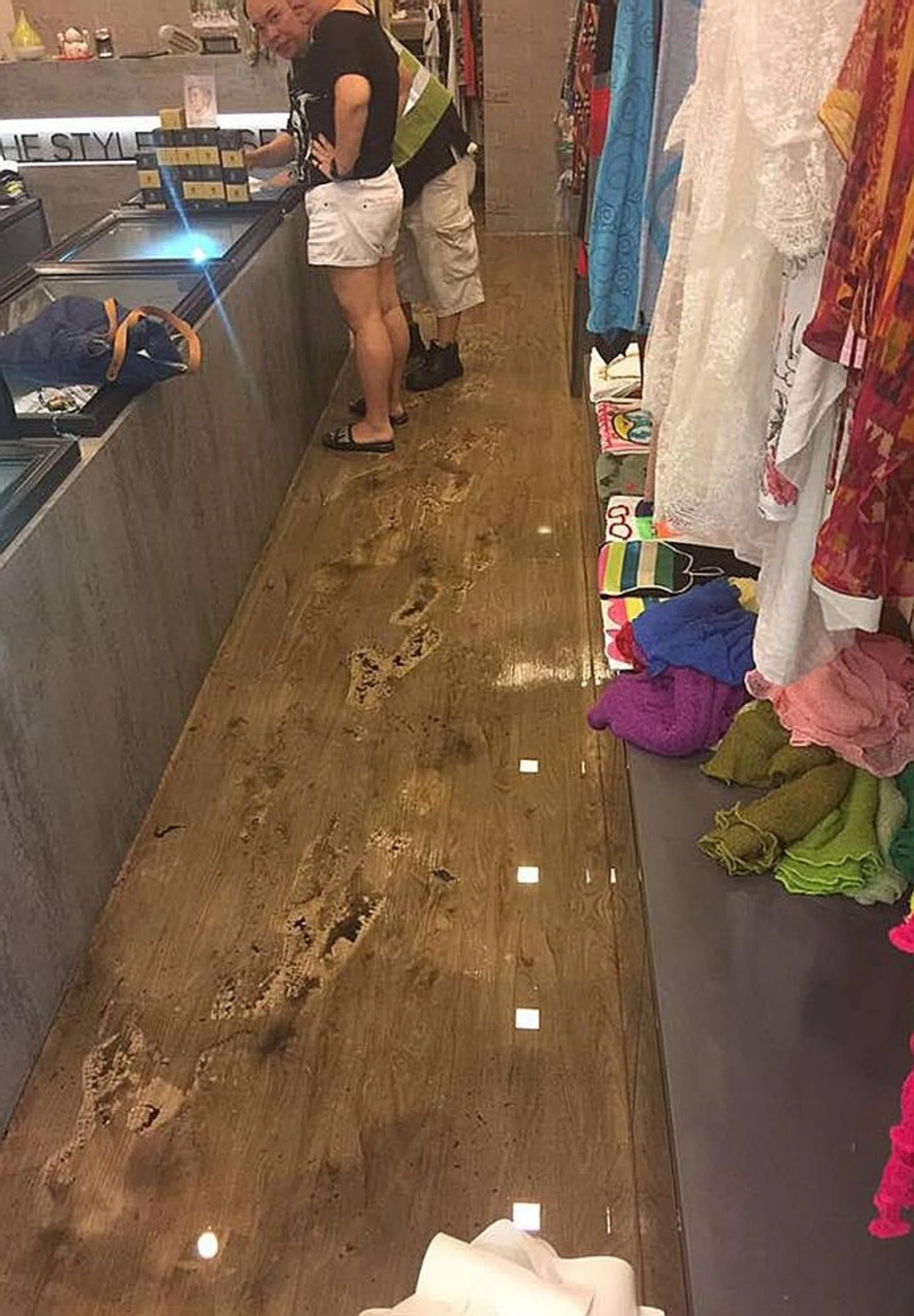 WET: The flooded floor in The Style Closet, one of the affected shops in Parkway Parade.