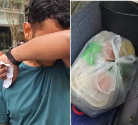 Delivery rider mercilessly chides man he thinks is working illegally