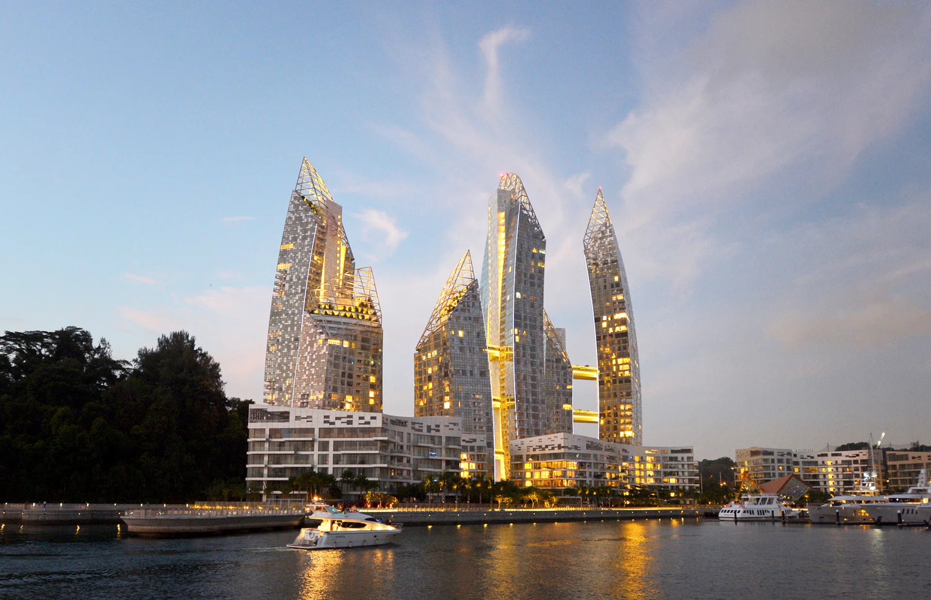 Reflections At Keppel Bay condominium on the southern coast of Singapore, with Marina on the right.