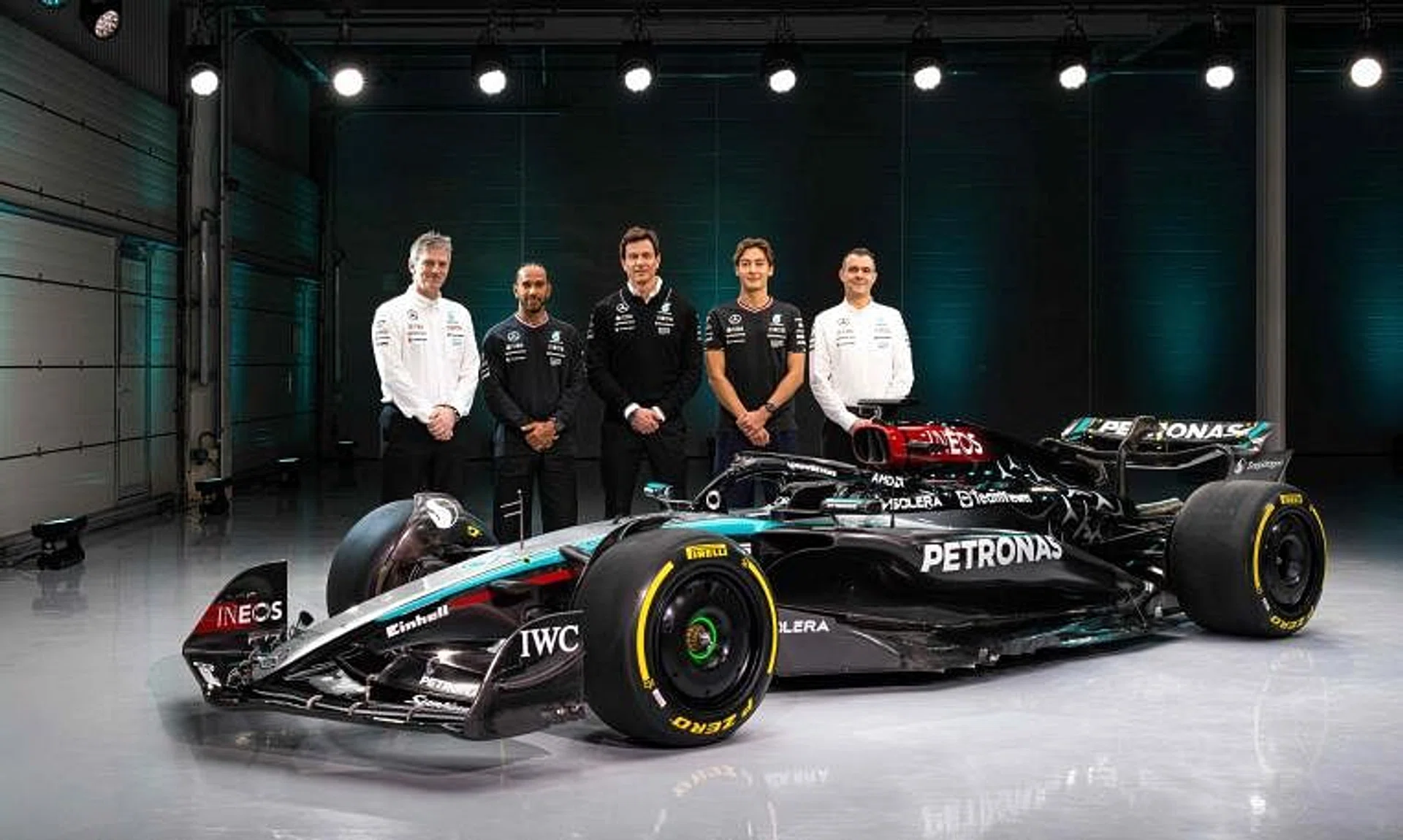 The W15 car has a silver nose, marking the 90th anniversary of Mercedes’ famed Silver Arrows, plus the familiar red, green and black of recent seasons.