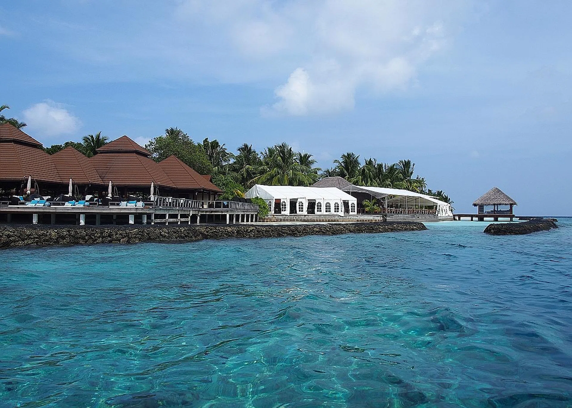 An accommodation option in the Maldives. The country, known as a romantic holiday destination, is located in the Indian Ocean (above). 