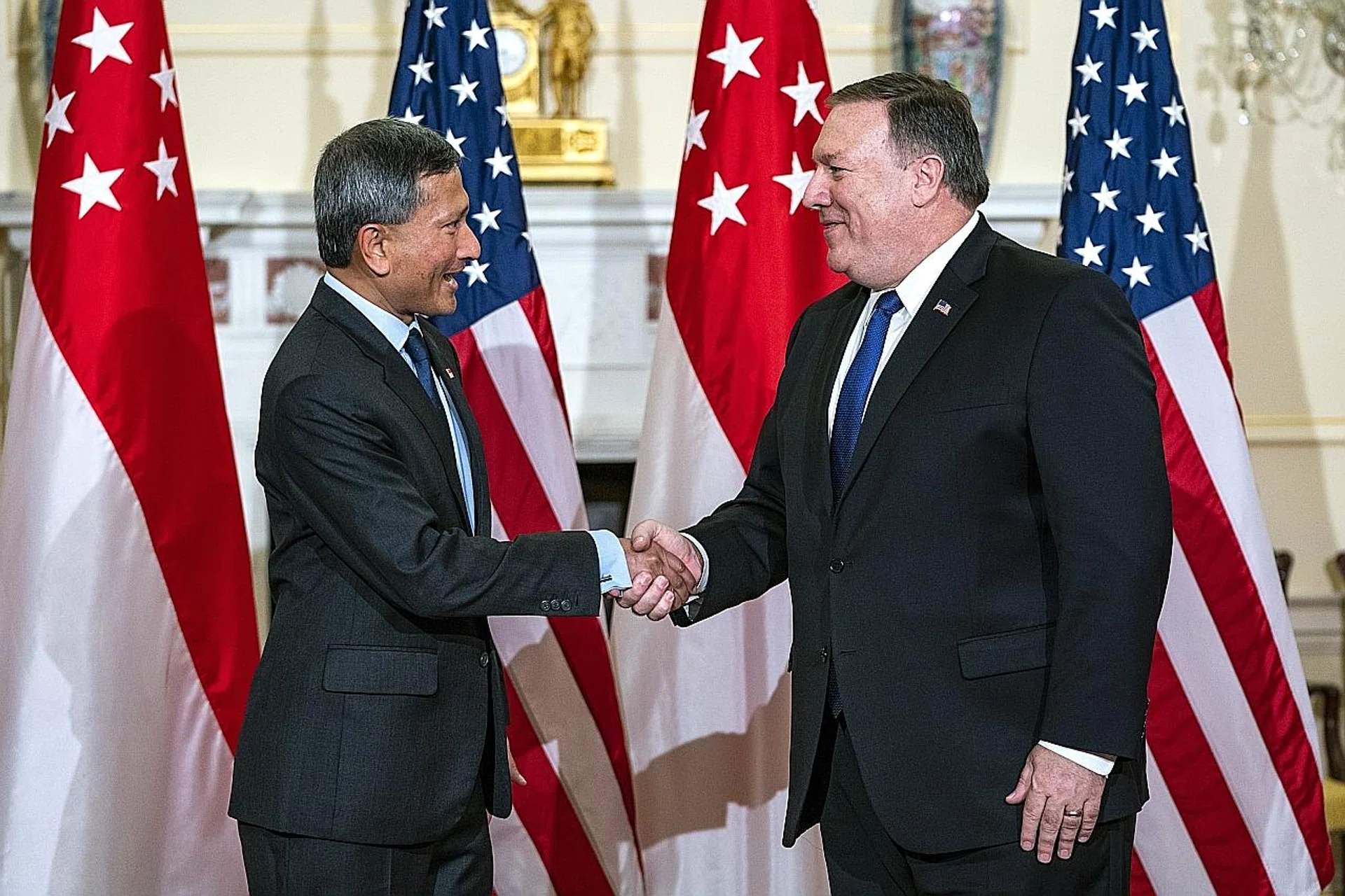 Foreign Minister Vivian Balakrishnan meeting US Secretary of State Mike Pompeo in Washington on Tuesday. 