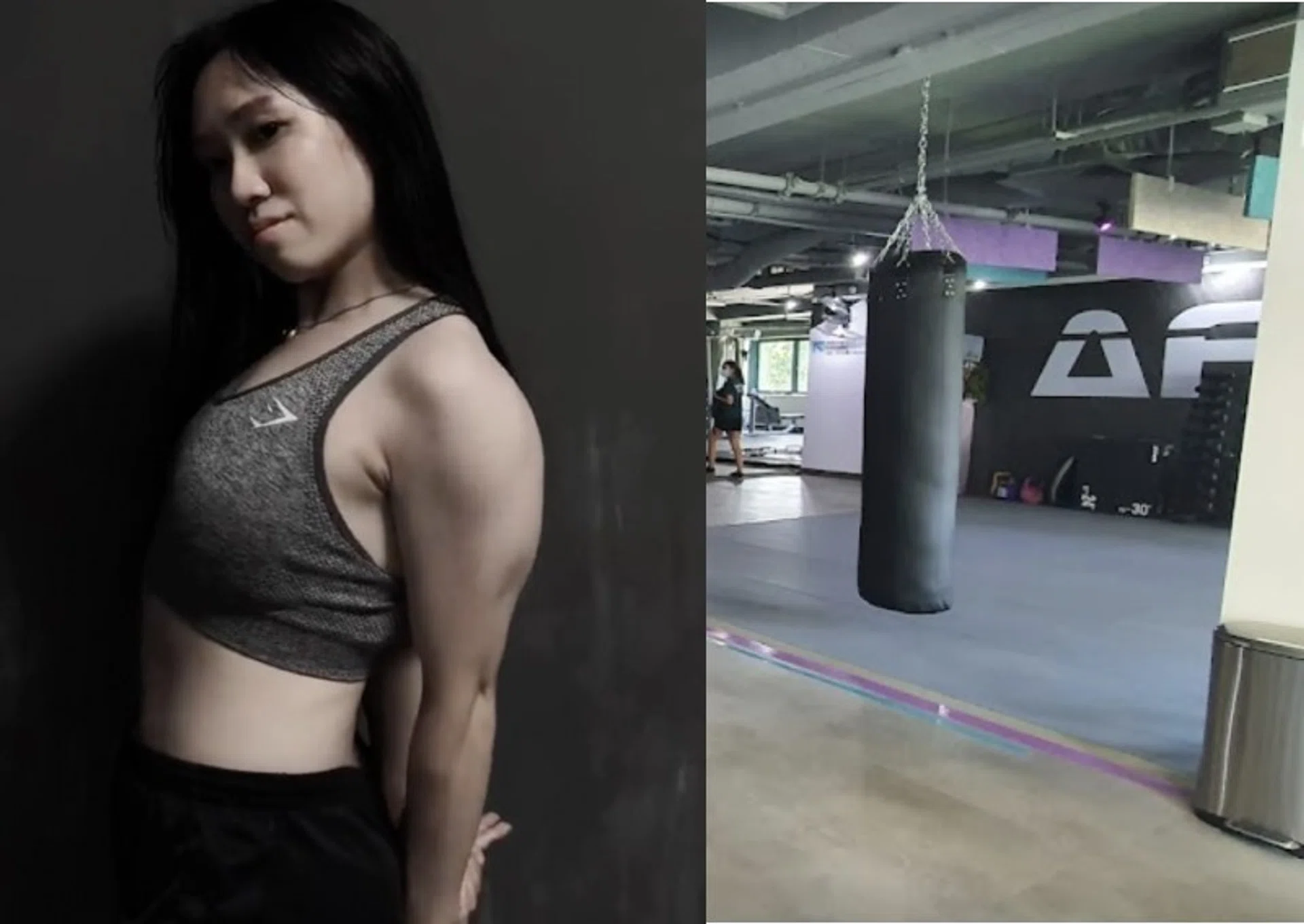 TikTok user Dorlisa Leong (left) said the Anytime Fitness outlet at Choa Chu Kang Centre (right) has banned its members from posing shirtless on its premises.