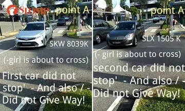 Cars rush past zebra crossing outside primary school