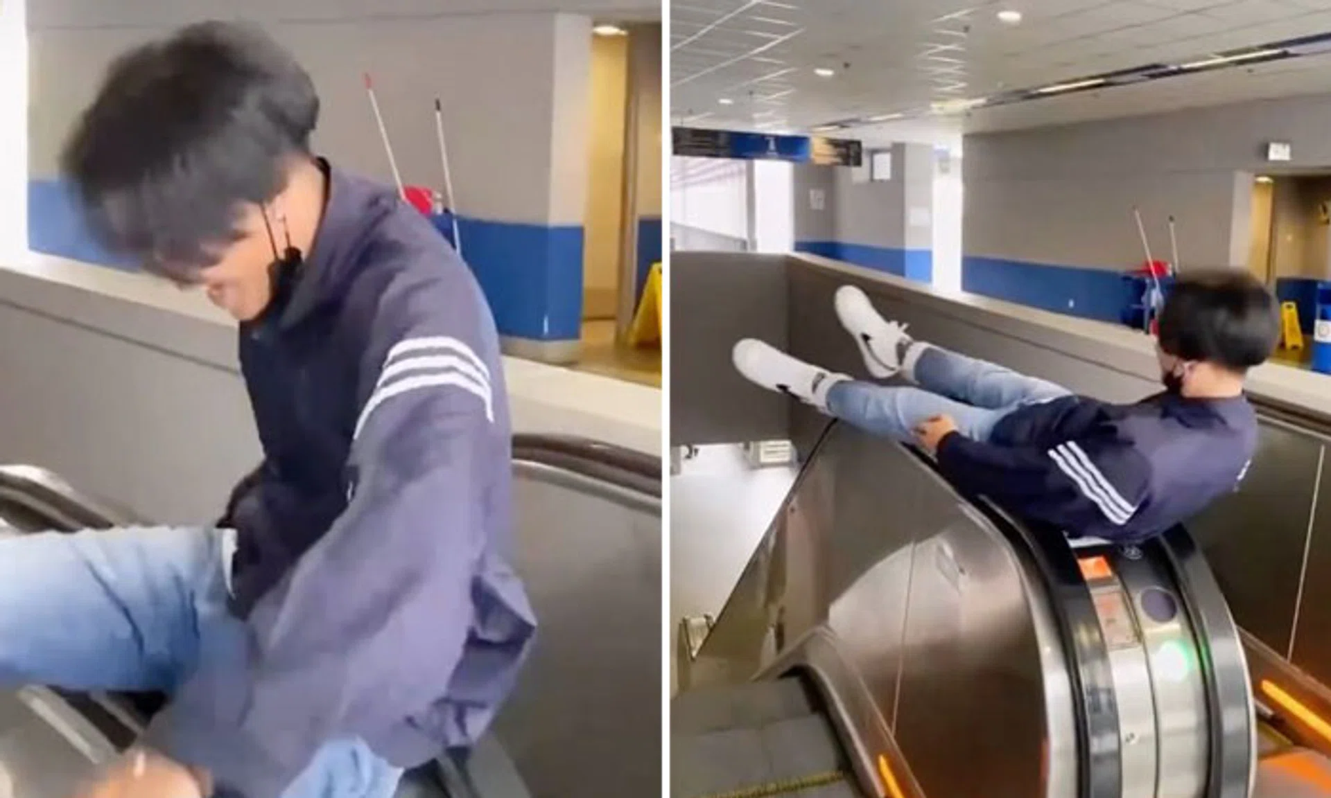 Nanyang Polytechnic (NYP) called for caution in response to a student's TikTok video of him doing the Helikopter trend on an escalator.