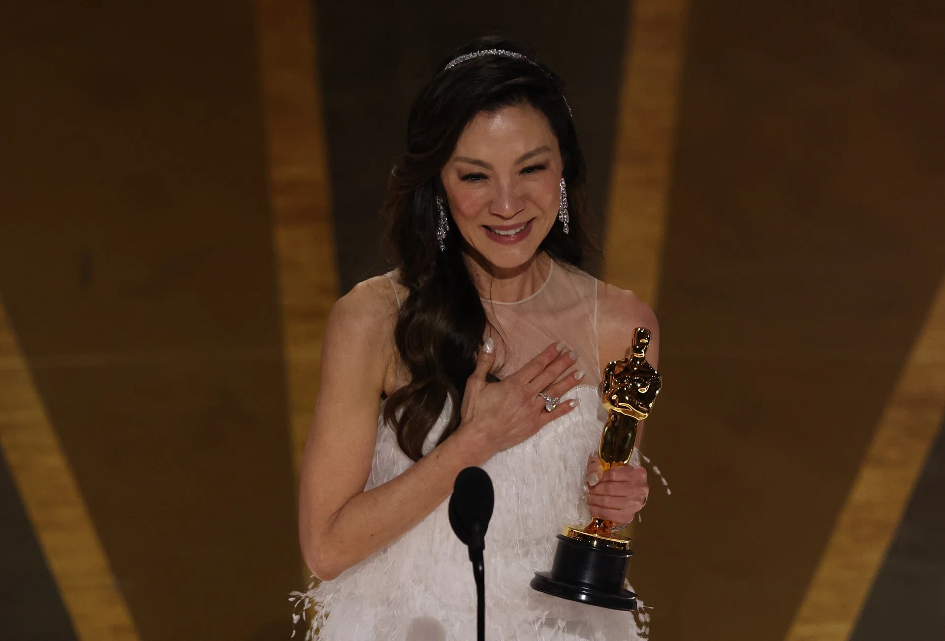 Michelle Yeoh wins the Oscar for Best Actress for 'Everything Everywhere All at Once' at the 95th Academy Awards.