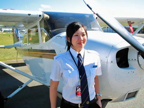 Captain Vanessa Khaw when she was getting her commercial pilot licence at Singapore Flying College.