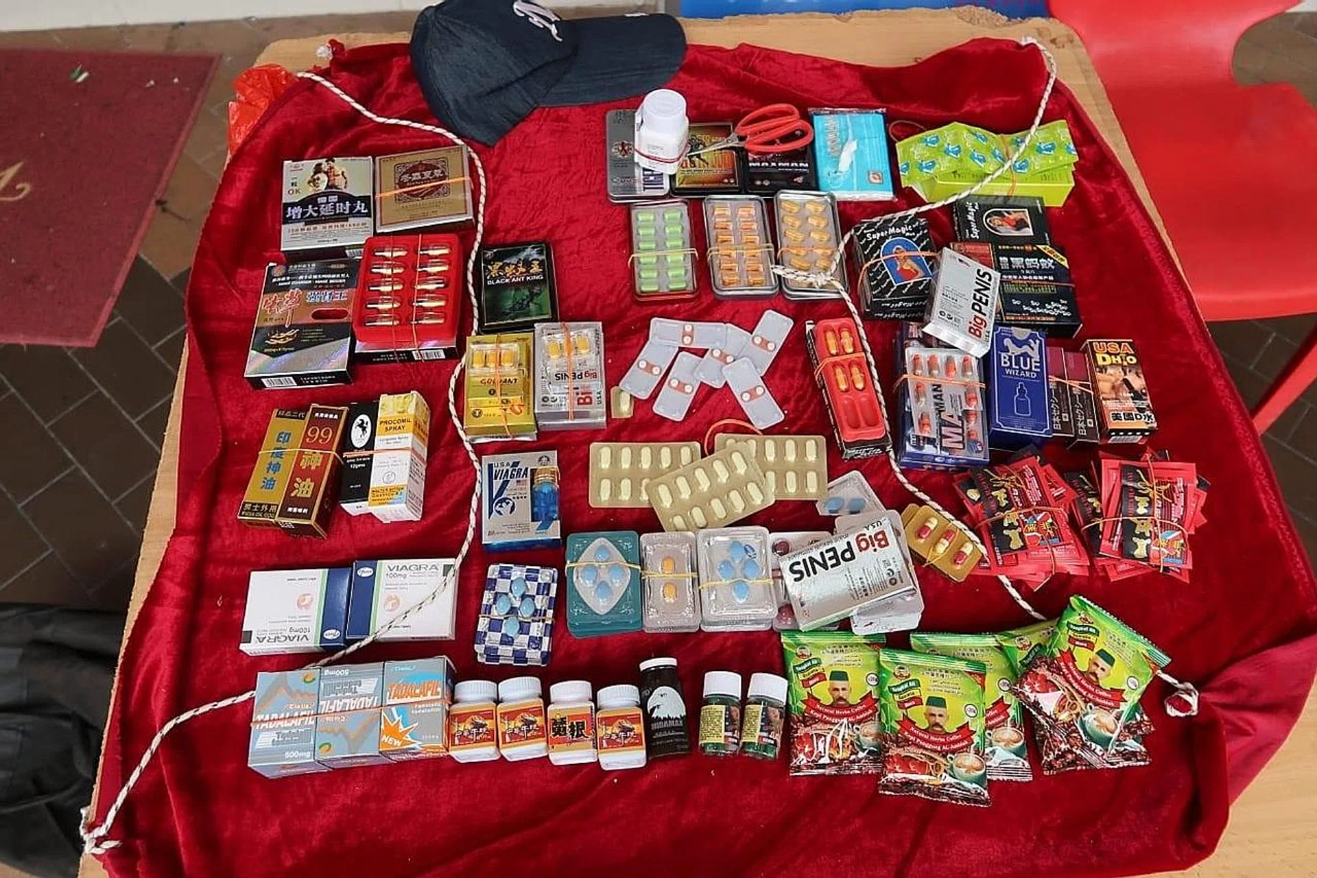 Cough mixtures and other illegal medicines seized during the operation. 