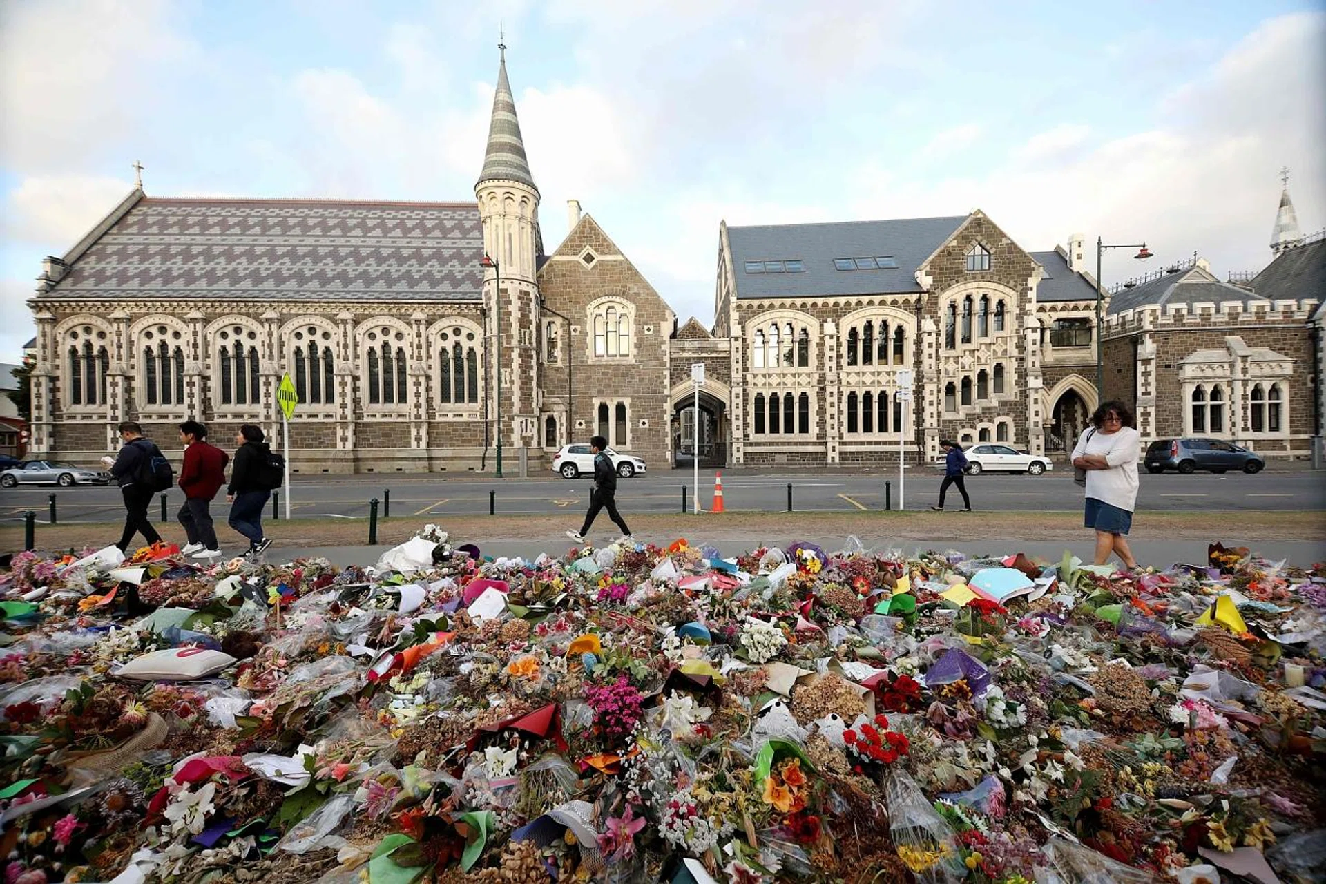 A flower tribute for the Christchurch terror victims. 