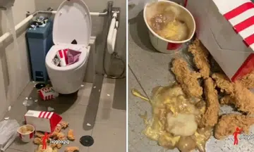 Finger-lickin' bad: Someone leaves mess of KFC food in handicap restroom