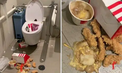 Finger-lickin' bad: Someone leaves mess of KFC food in handicap restroom