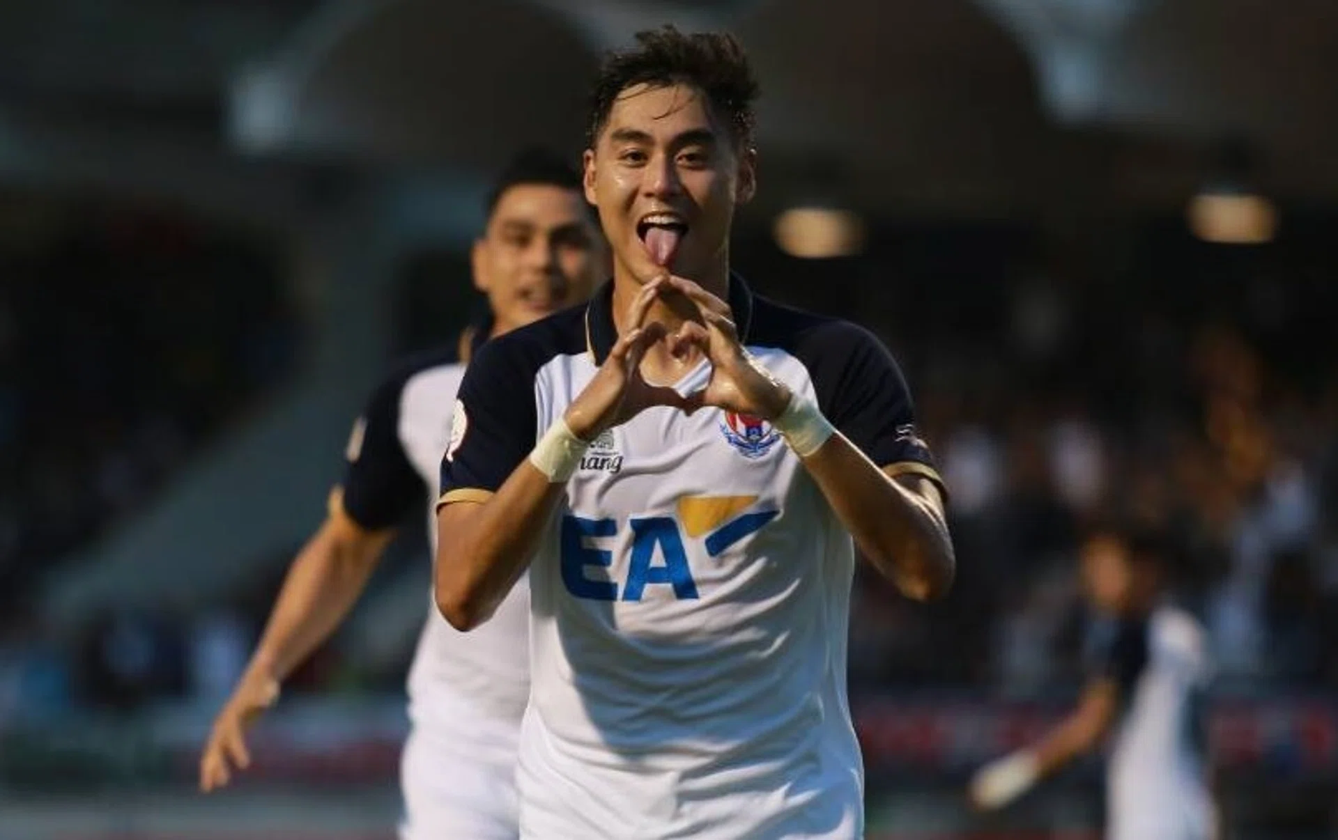 Gabriel Quak celebrates after scoring in Thai Navy FC's 3-2 win over Sukhothai FC on March 28.