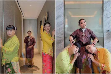 Mark Lee, Dennis Chew, Marcus Chin dress up as 'little nyonyas' in Emerald Hill parody