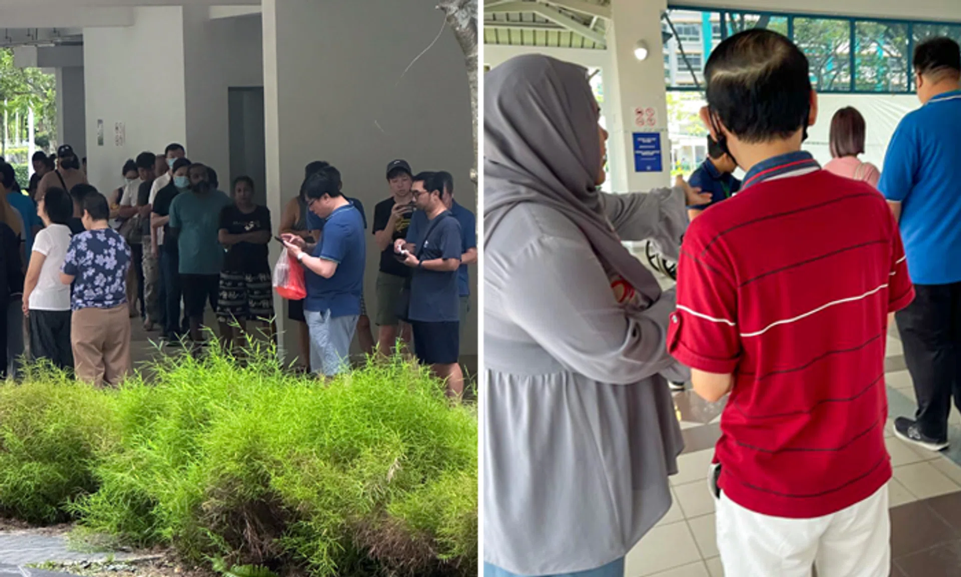 Long queues were reported at several polling stations on Friday morning. A staff member is seen guiding a voter at a polling station in Woodlands.