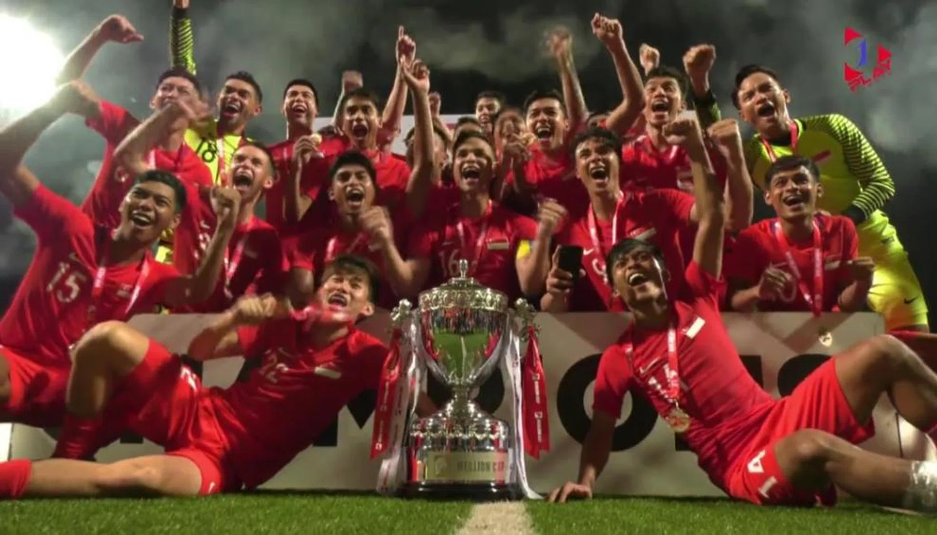 The Singapore Under-22s celebrating their Merlion Cup victory.