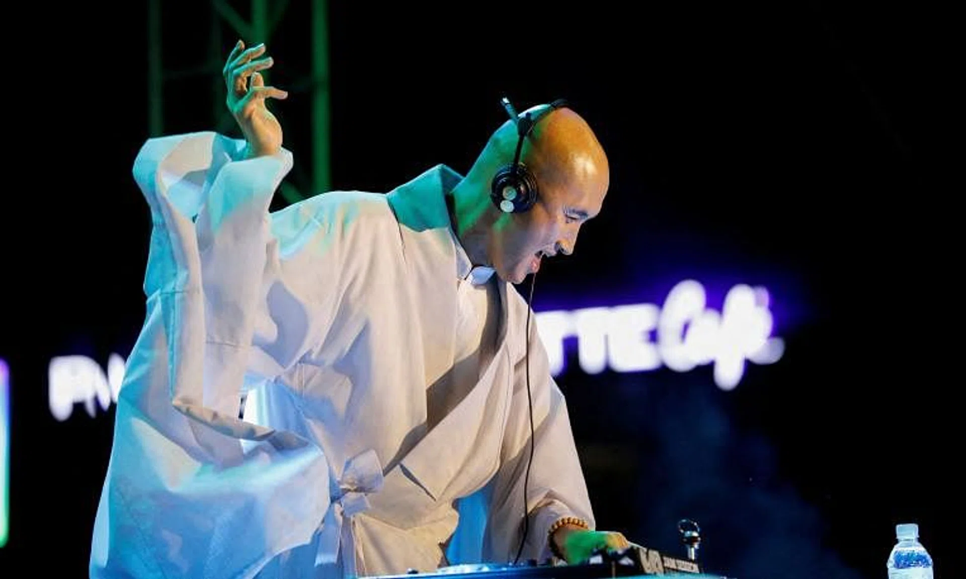 South Korean comedian Youn Sung-ho, known as DJ NewJeansNim, performs at an electronic dance music party in Seoul, on May 12.