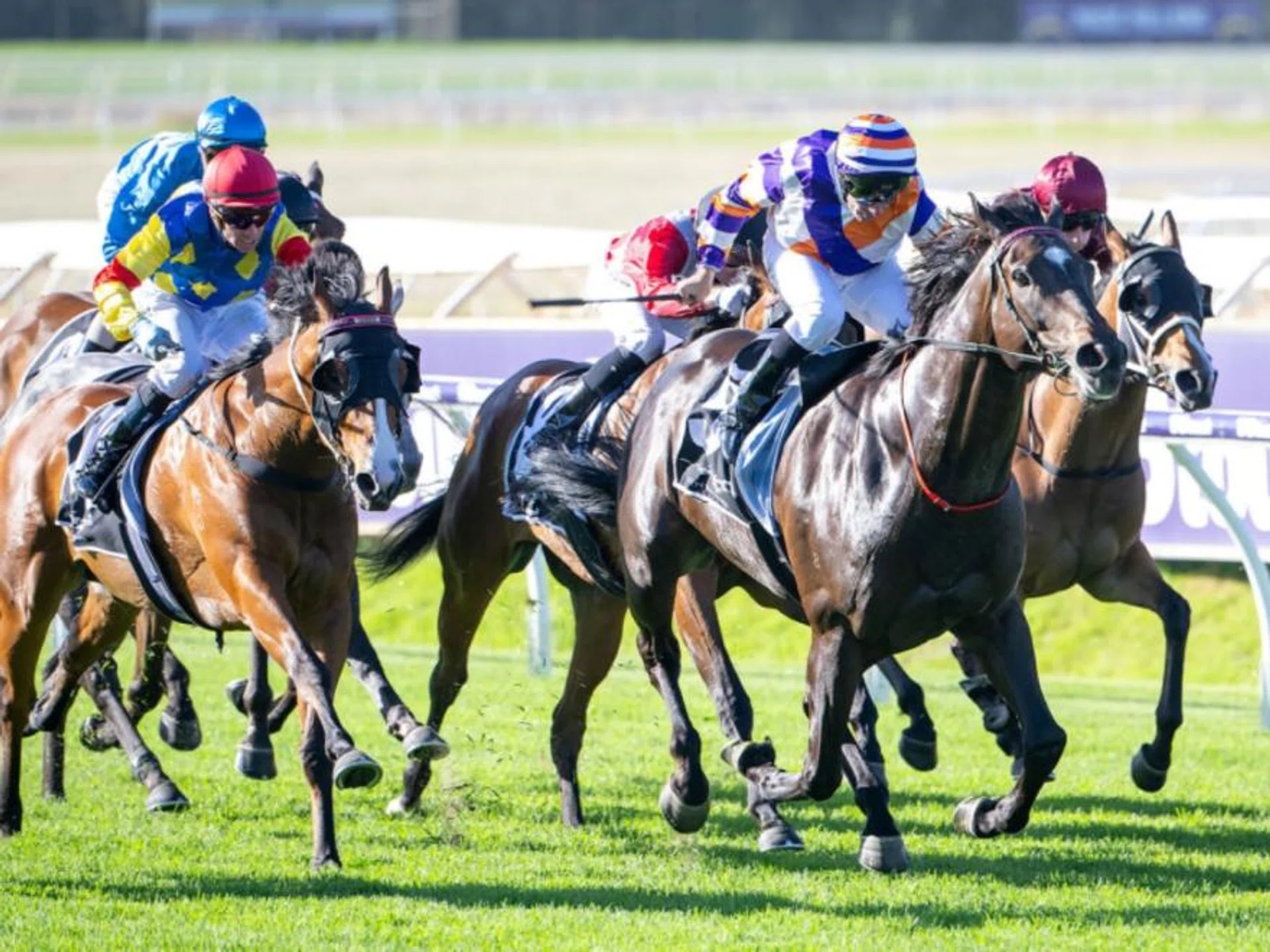 Mojo Rhythm (Pat Carbery) sailing home in the Group 3 R.J. Peters Stakes (1,500m) at Ascot on Nov 16.
